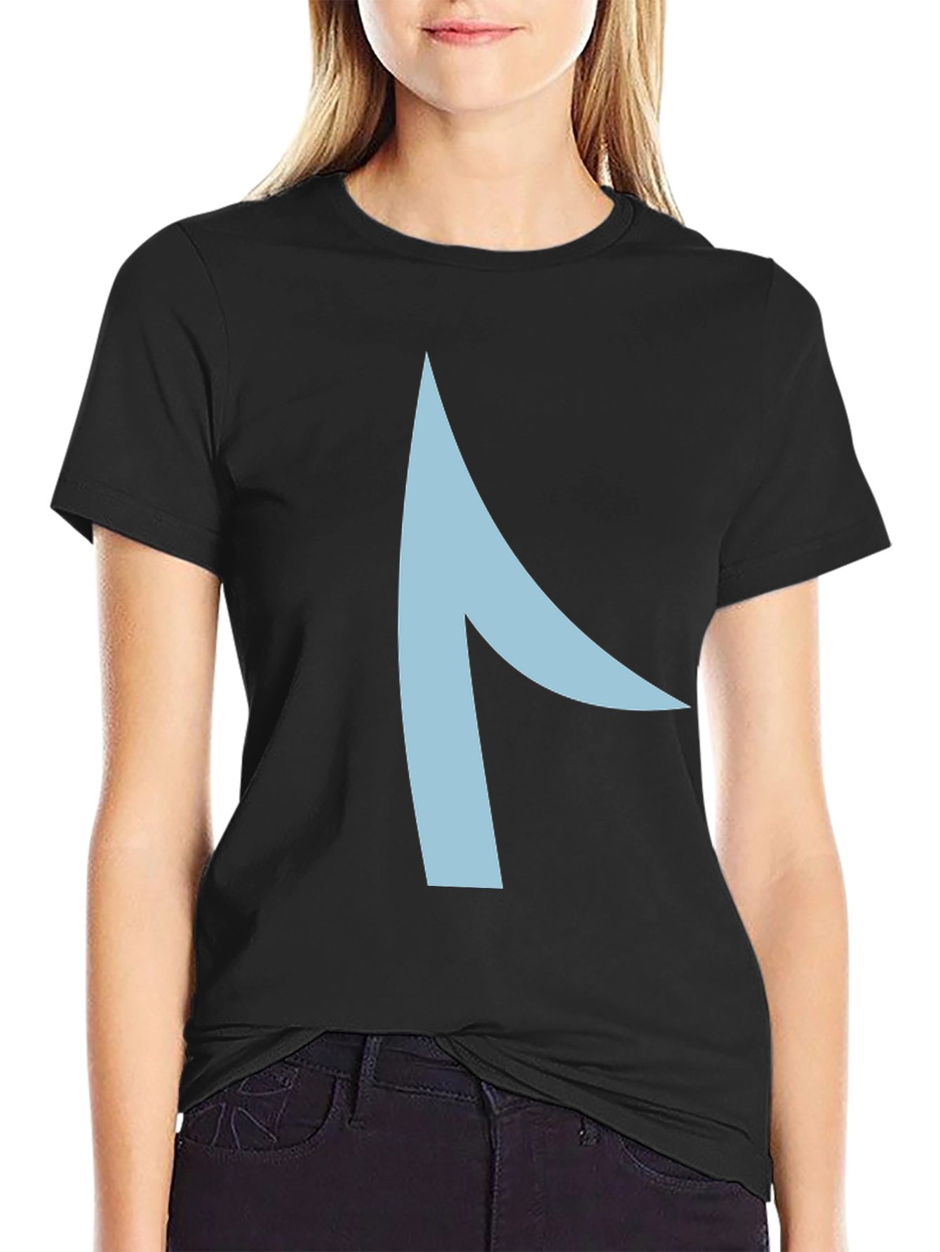 Black Modern Graphic Tee - Asymmetrical Light Blue Design view 2