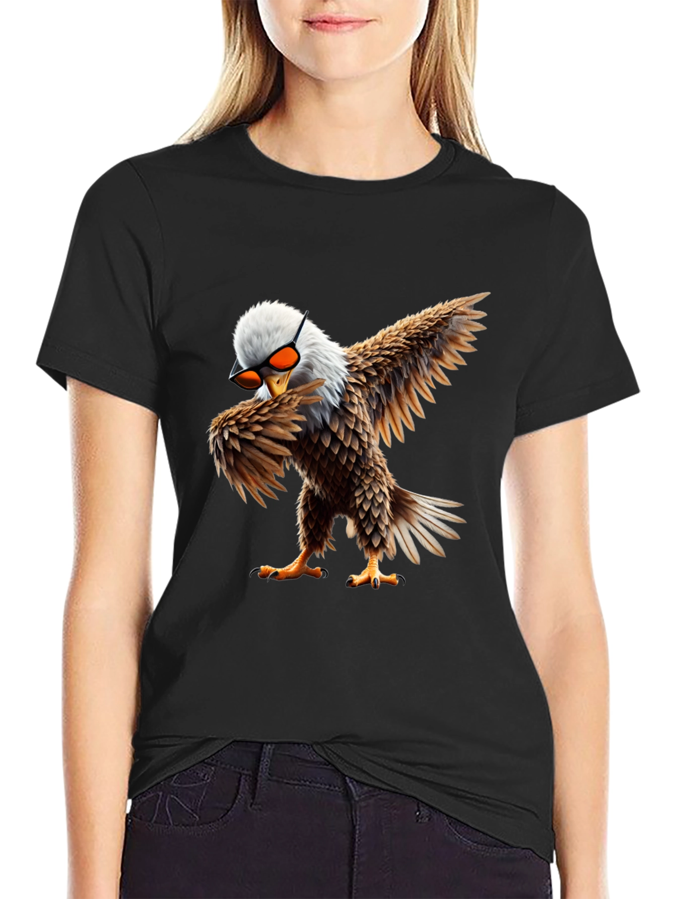 Black Cool Eagle Dabbing Graphic Tee view 2