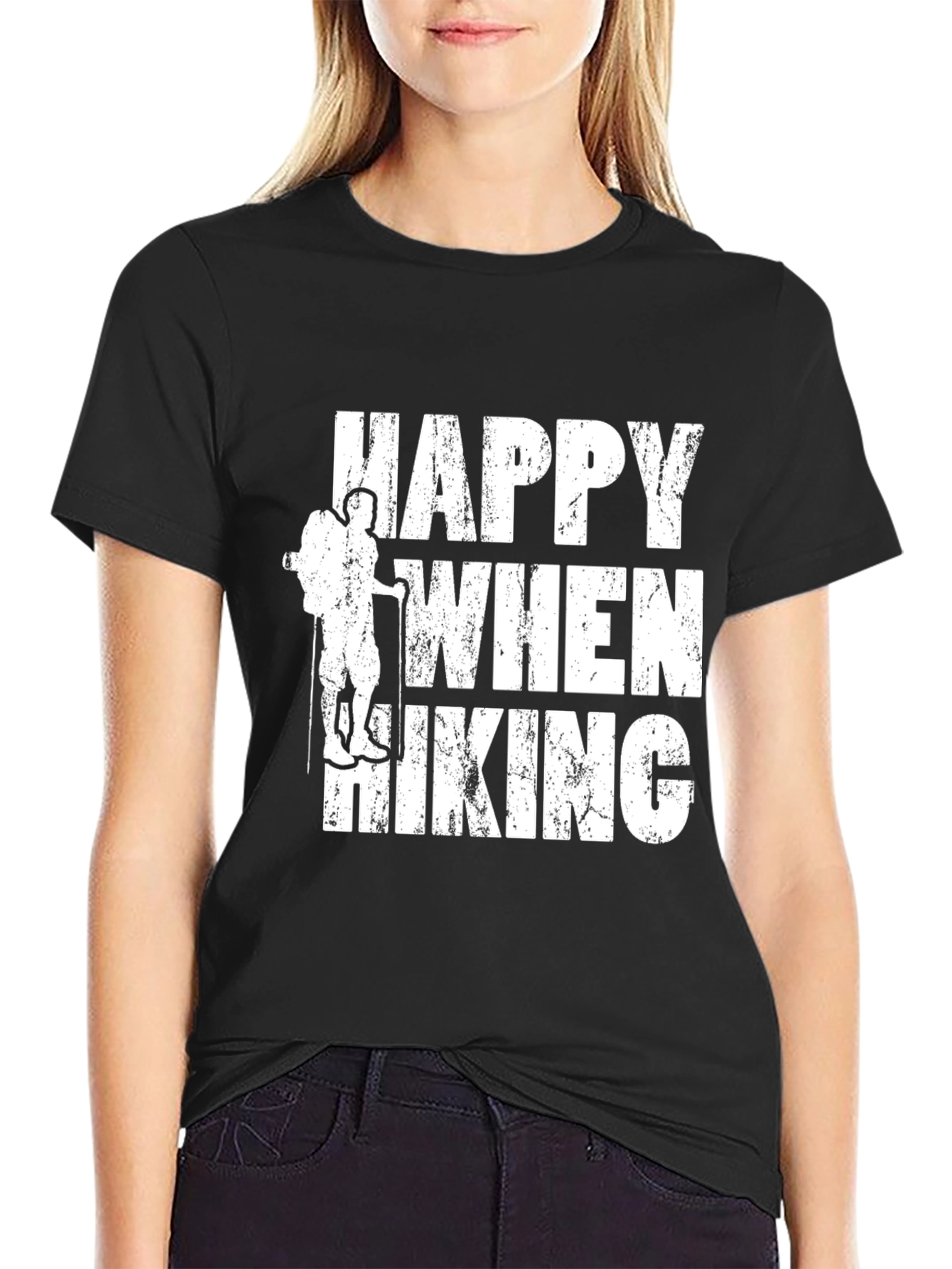 Black Happy When Hiking Black Graphic Tee view 2