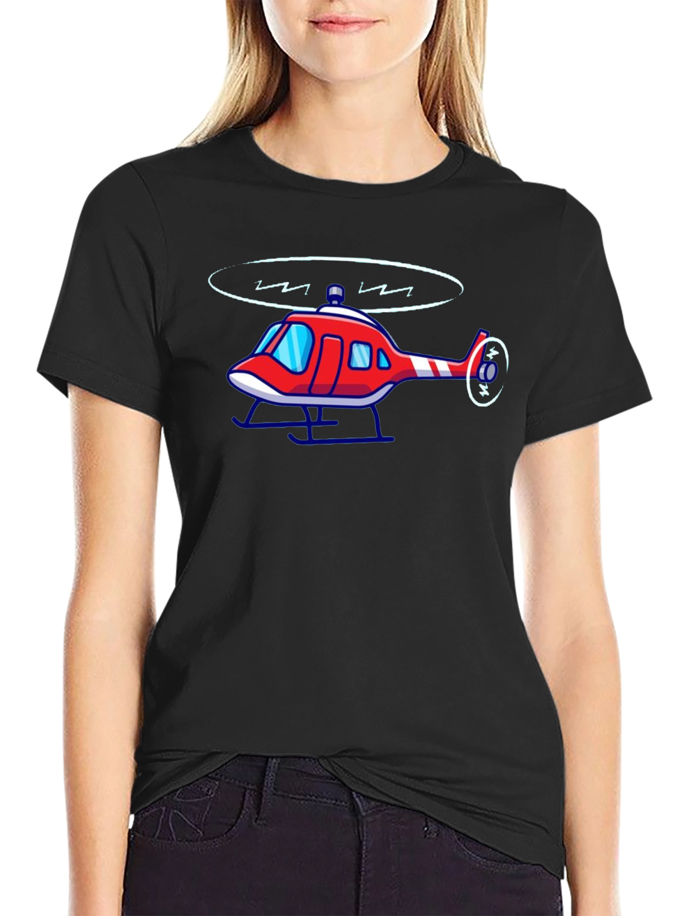 Black Cartoon Helicopter Graphic Tee view 2