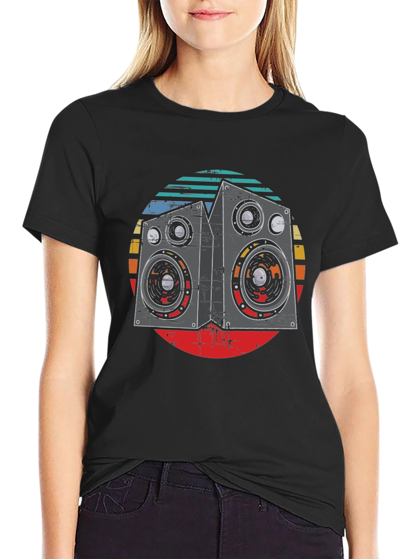 Black Retro Speaker Graphic T-Shirt view 2
