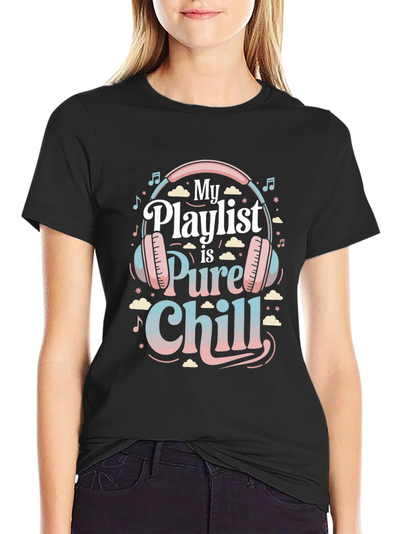 Black My Playlist is Pure Chill Black Graphic Tee view 2