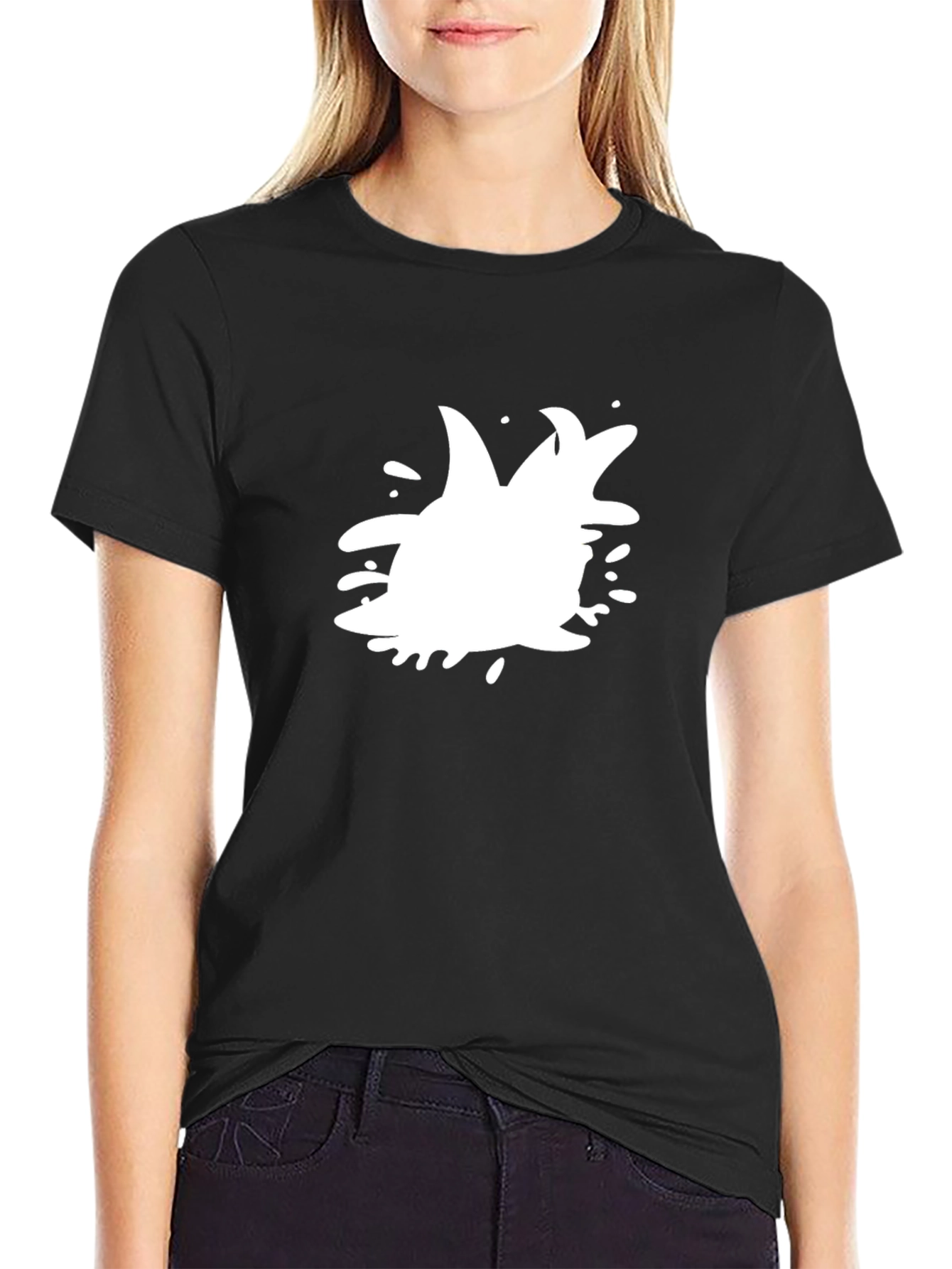 Black Cool Black T-Shirt with White Splash Design view 2