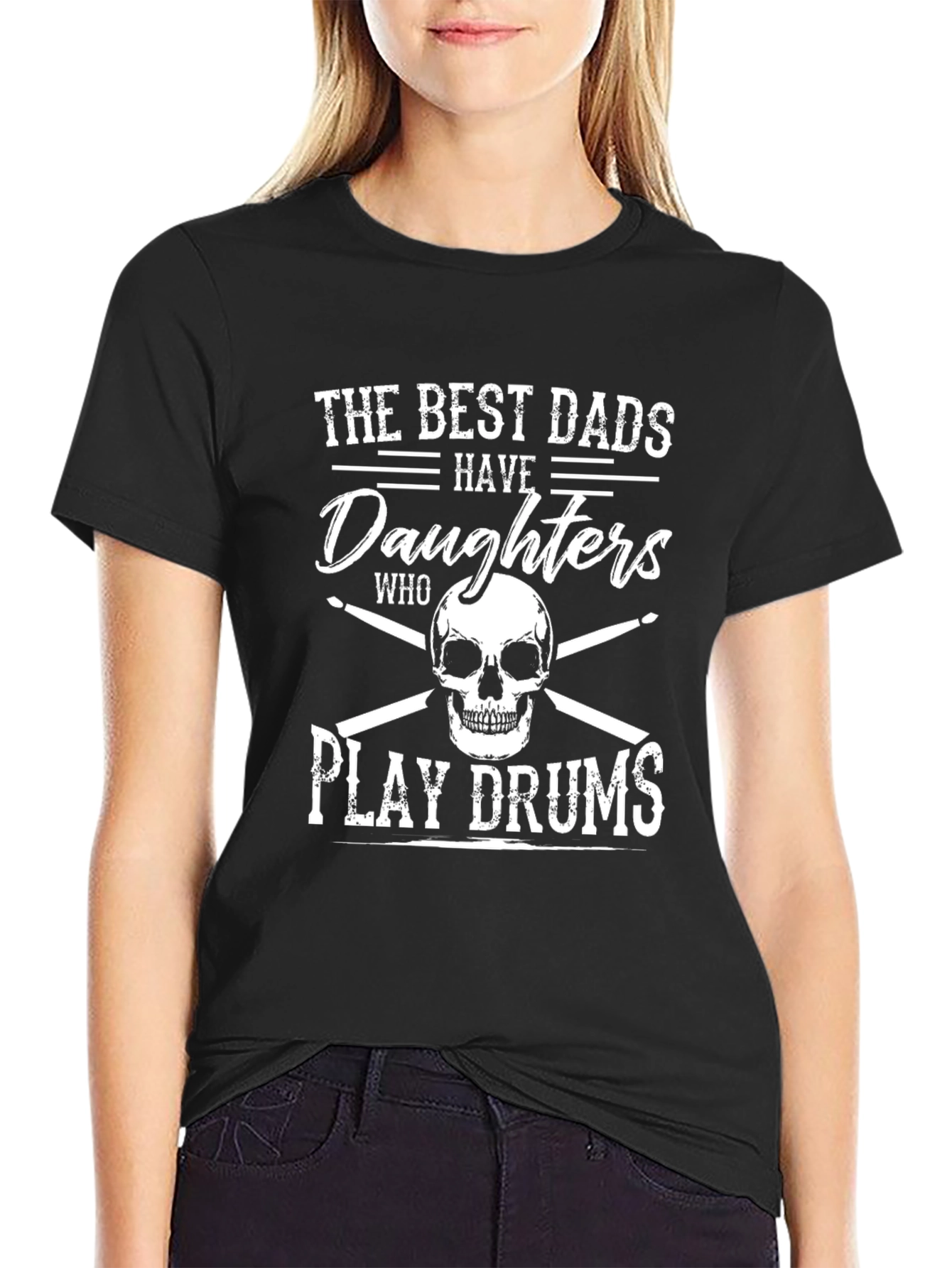 Black Best Dads Daughters Play Drums T-Shirt view 2
