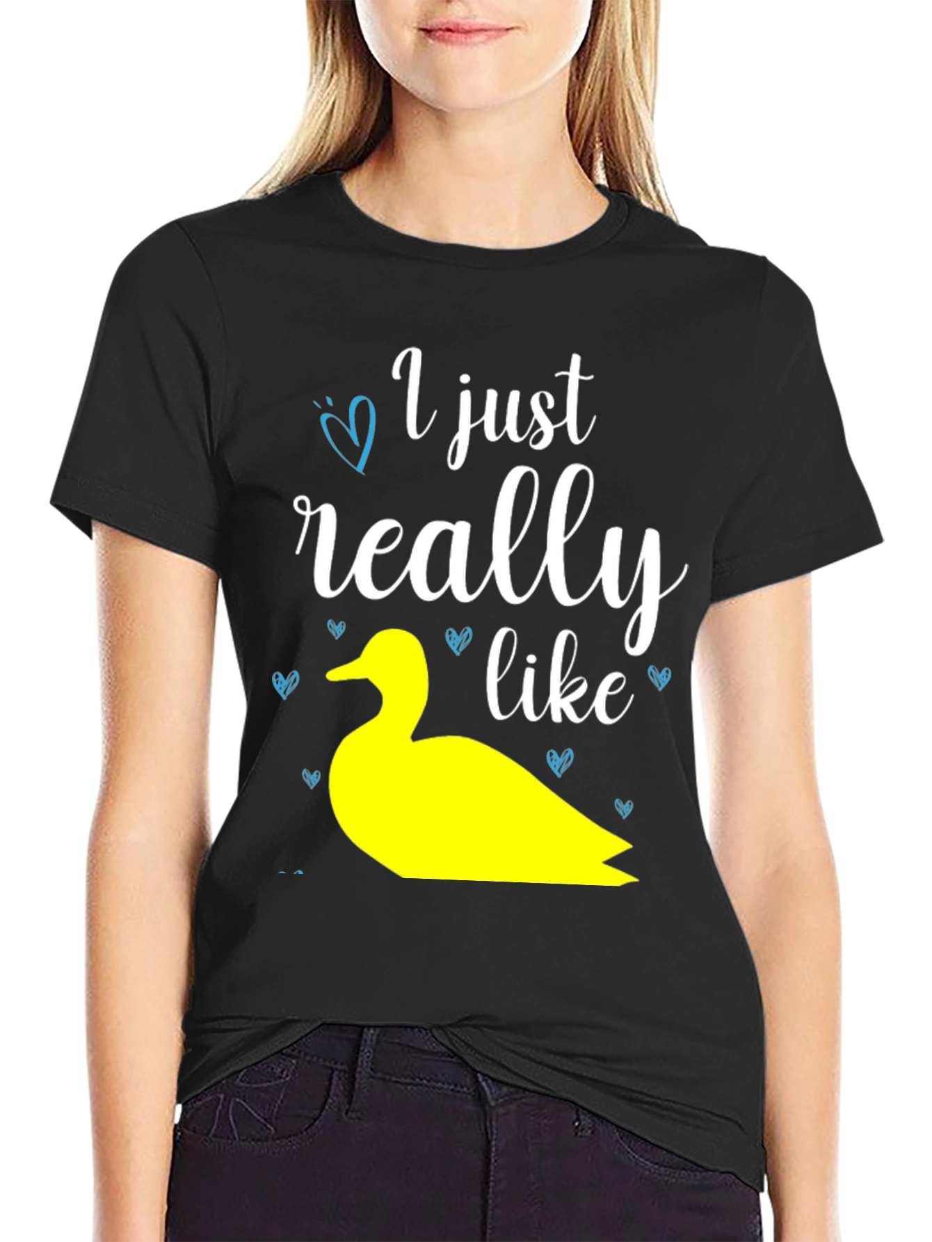 Black Duck Lover T-Shirt: "I Just Really Like Ducks" Graphic Tee view 2