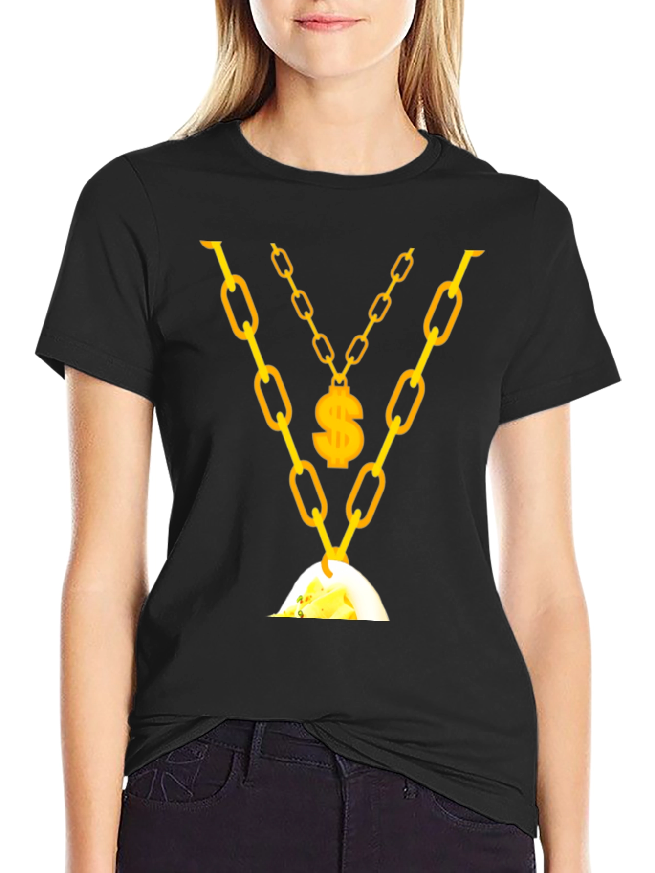 Black Men's Gold Chain & Money T-Shirt view 2