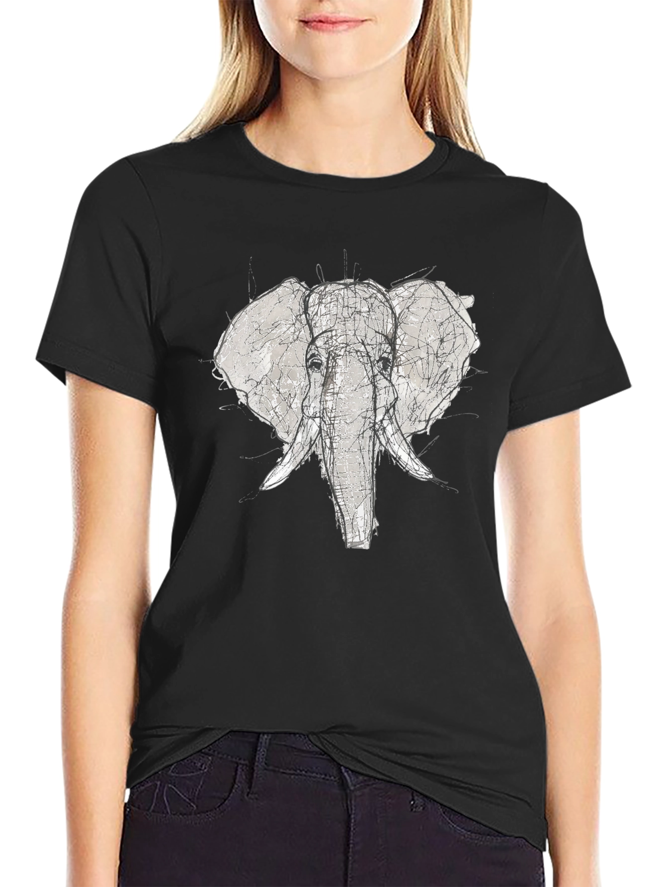 Black Elephant Sketch Graphic Tee - Black view 2