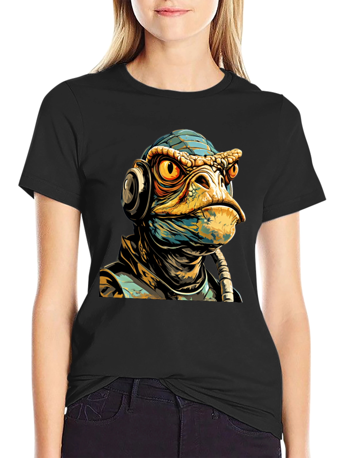 Black Sci-Fi Lizard Man Graphic Tee view 2
