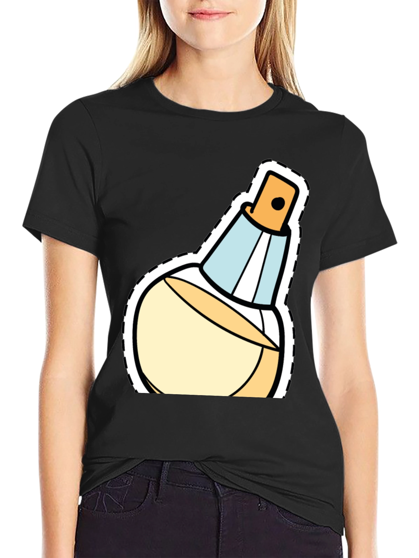 Black Stylish Perfume Bottle Graphic T-Shirt view 2