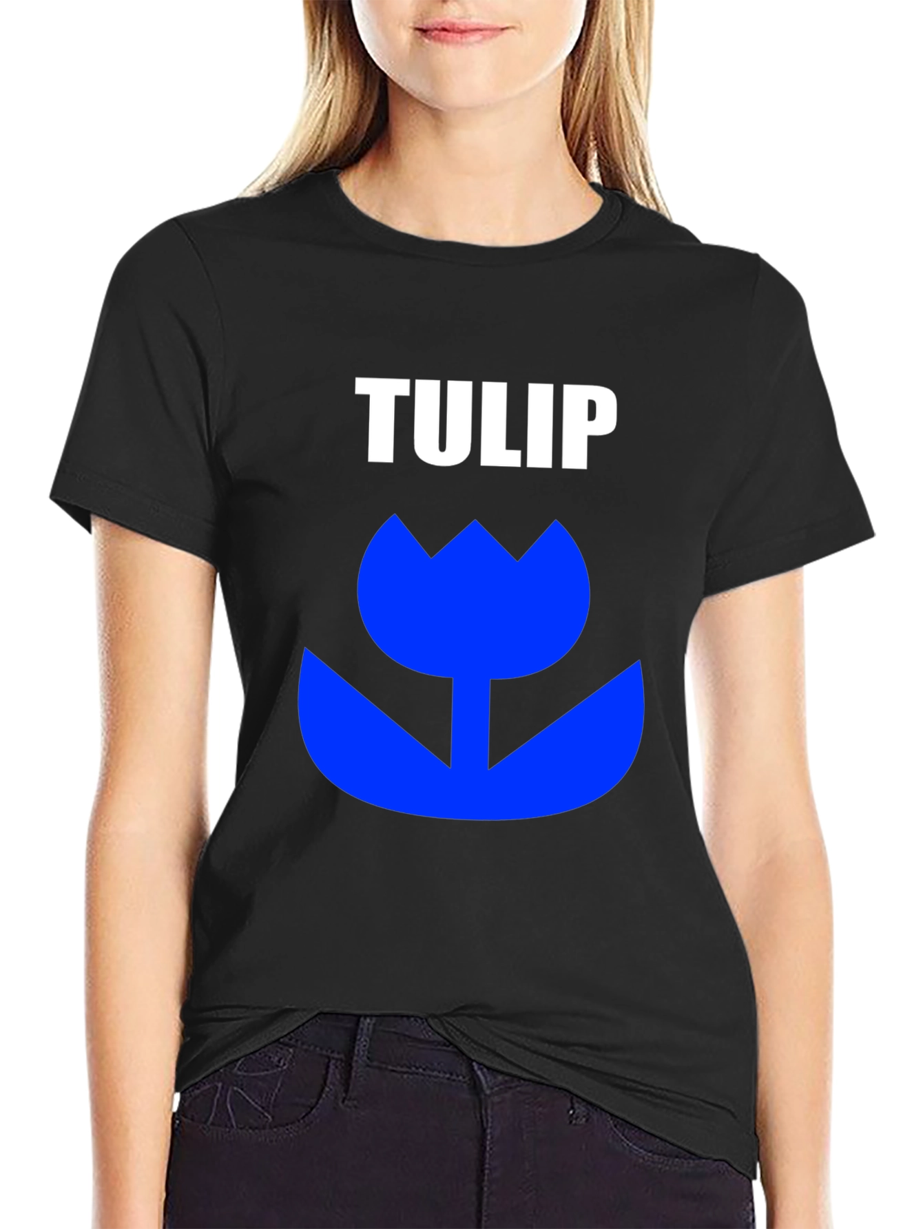 Black TULIP Graphic Tee - Bold Statement T-Shirt view 2