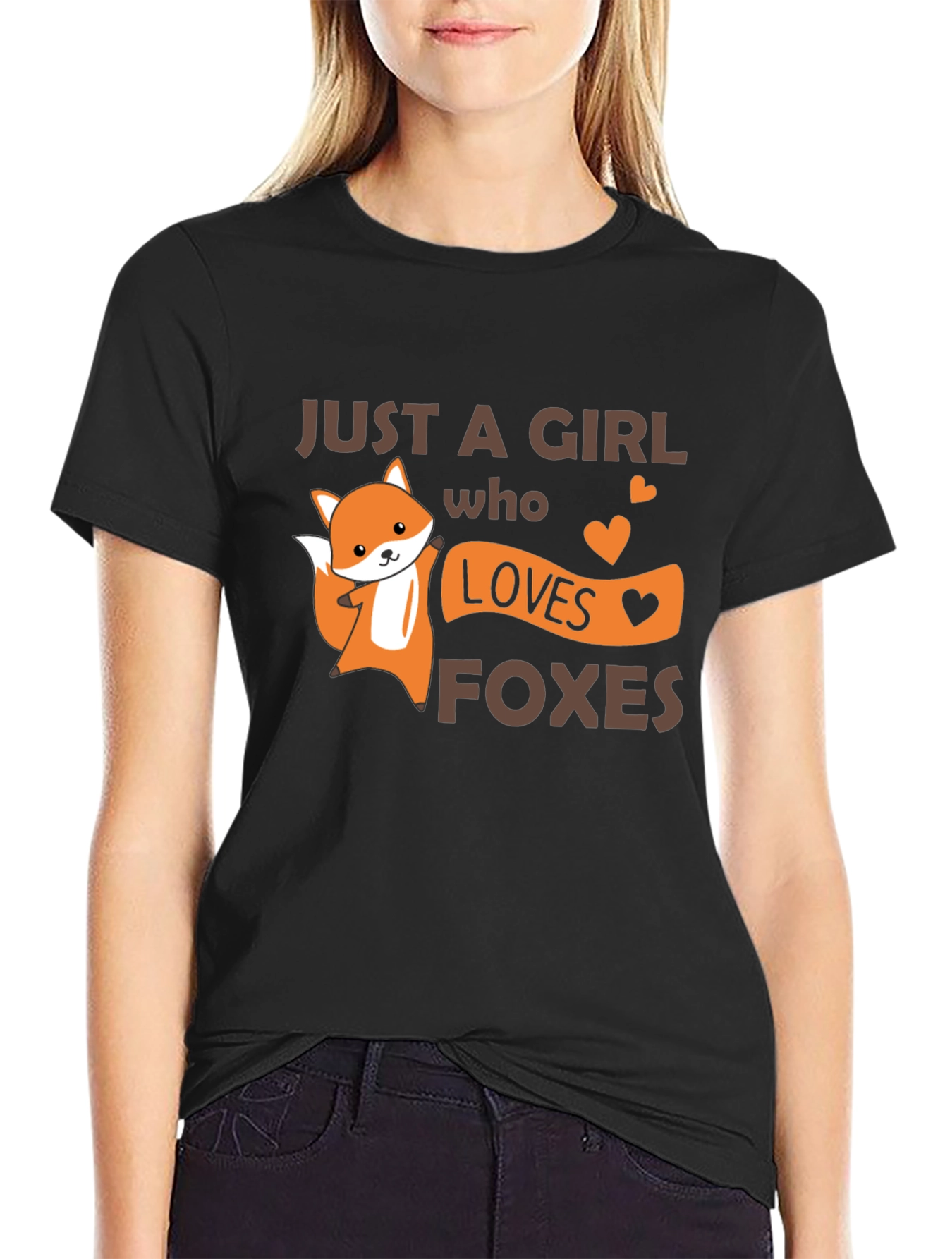 Black Cute Fox Girl Loves Foxes T-Shirt view 2
