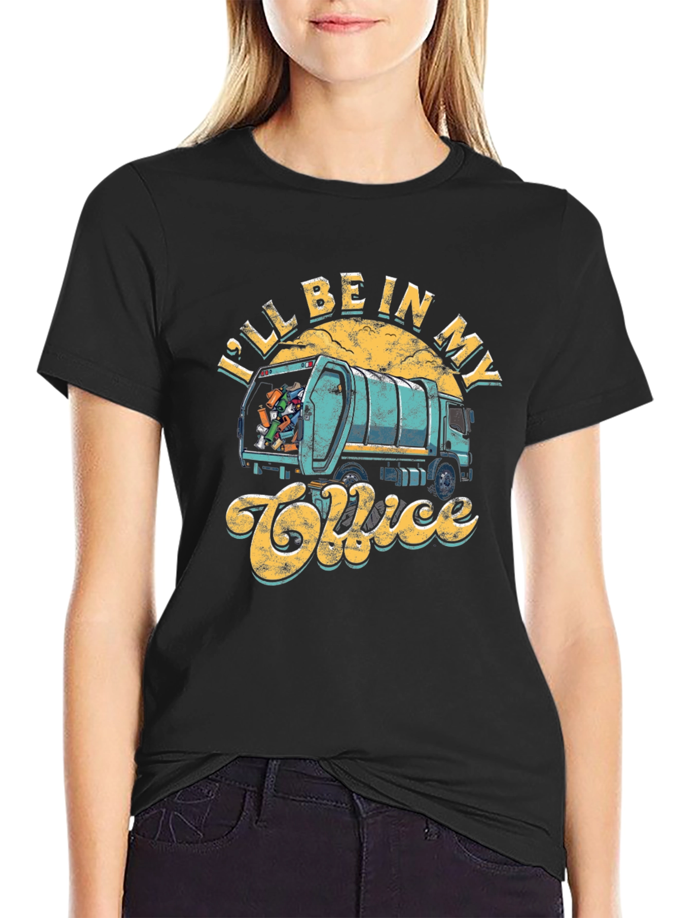 Black I'll Be In My Office Garbage Truck Graphic T-Shirt view 2
