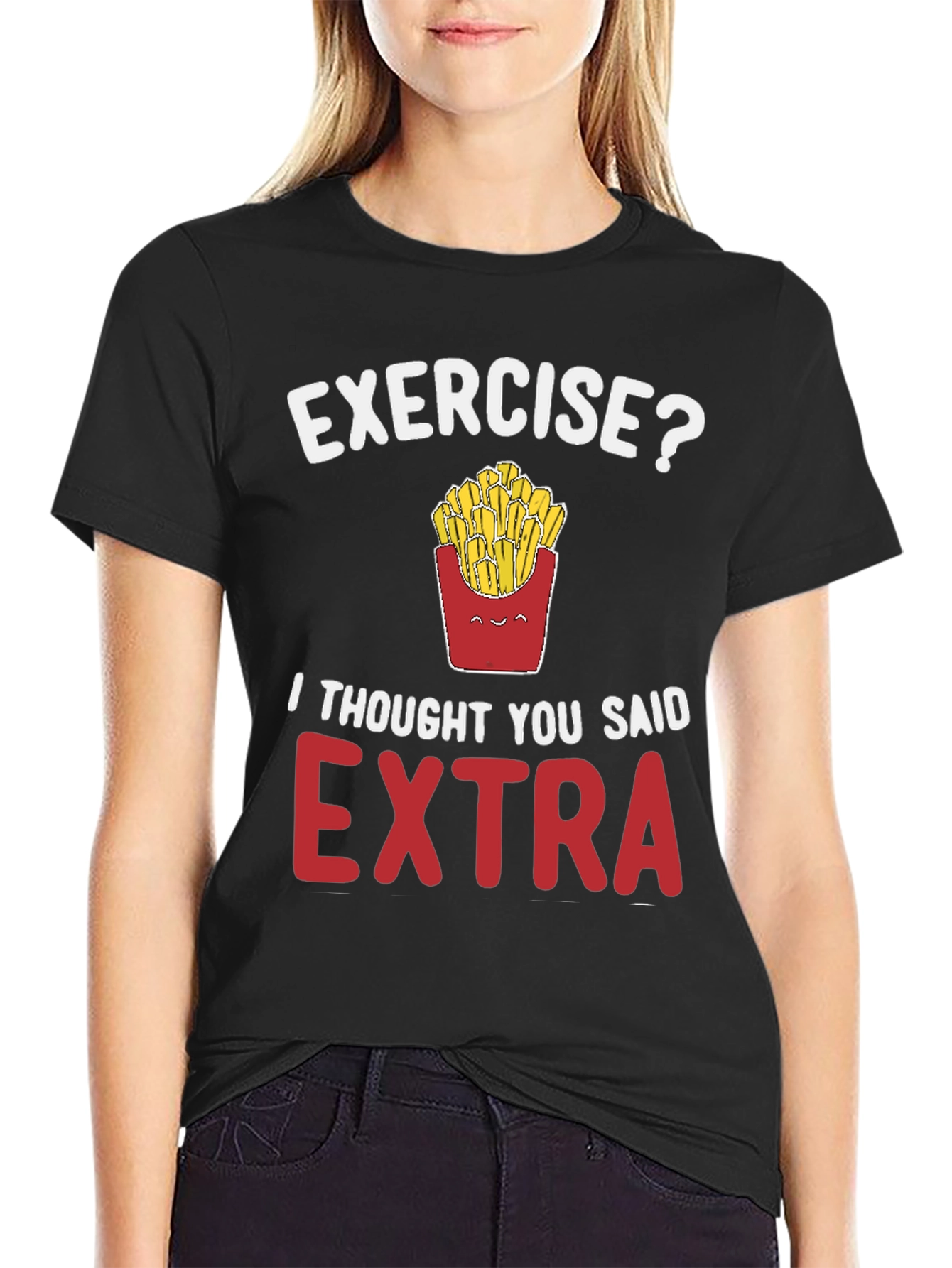 Black Funny 'Exercise? Extra' Graphic Tee view 2