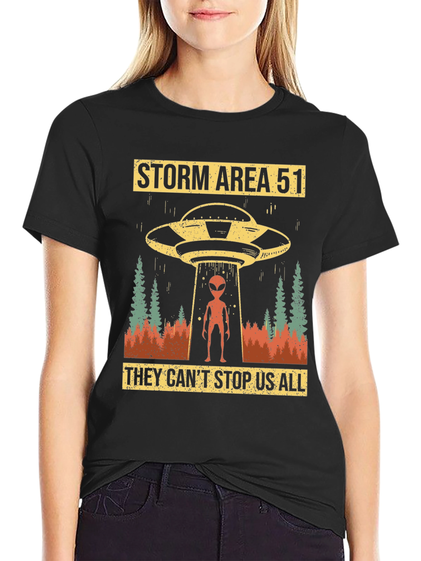 Black Storm Area 51 Graphic Tee Alien UFO T-Shirt view 2