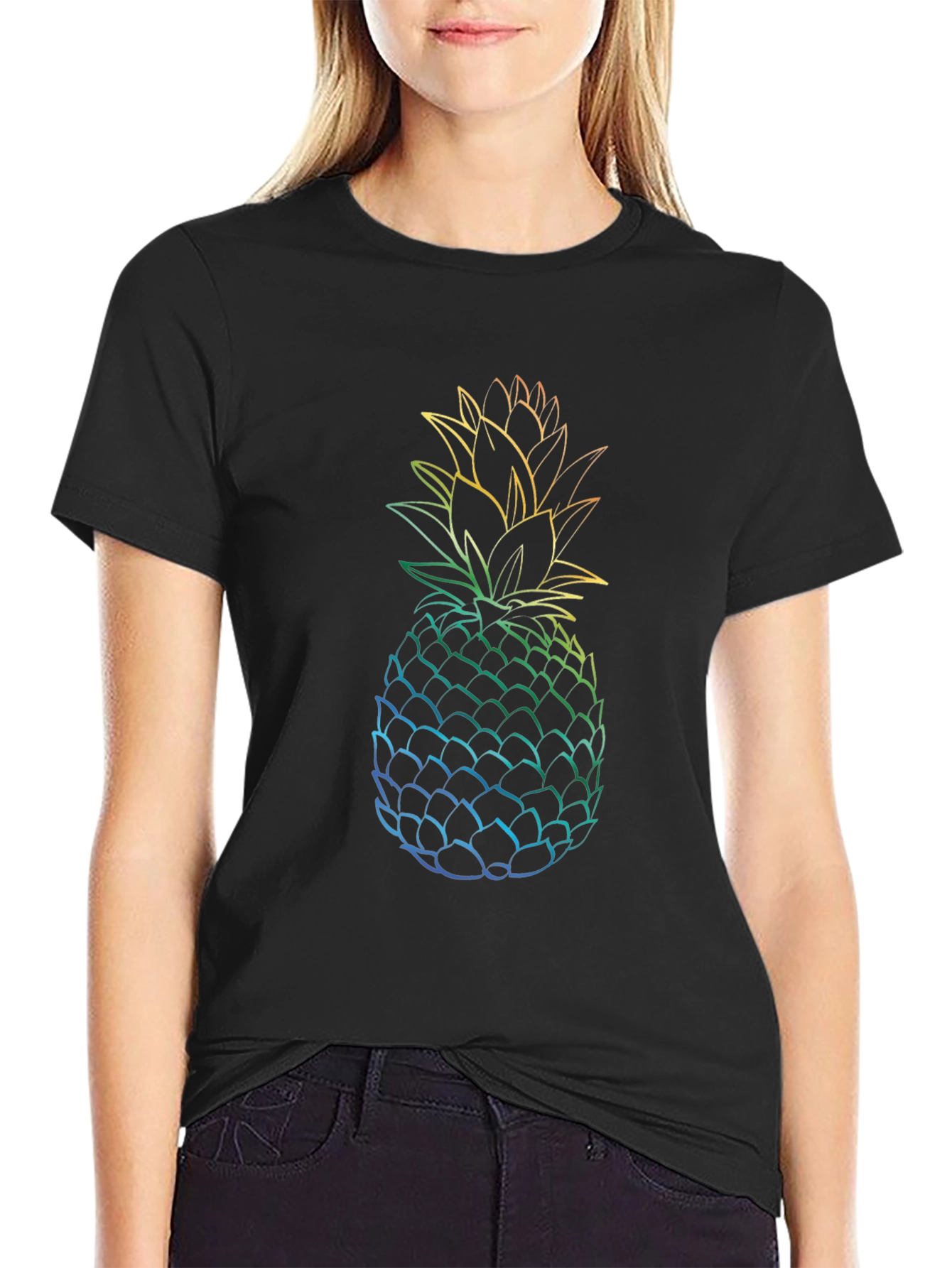 Black Rainbow Pineapple Graphic Tee - Black T-Shirt view 2