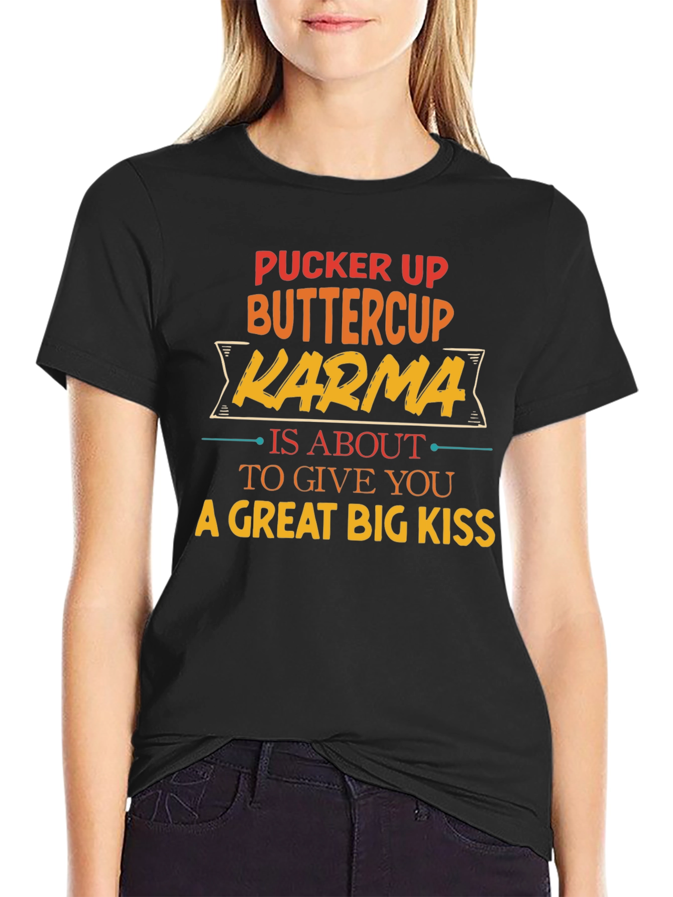 Black Pucker Up Buttercup Karma T-Shirt view 2
