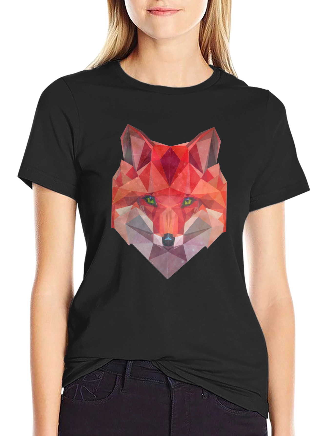 Black Geometric Fox Graphic Tee - Modern Style view 2
