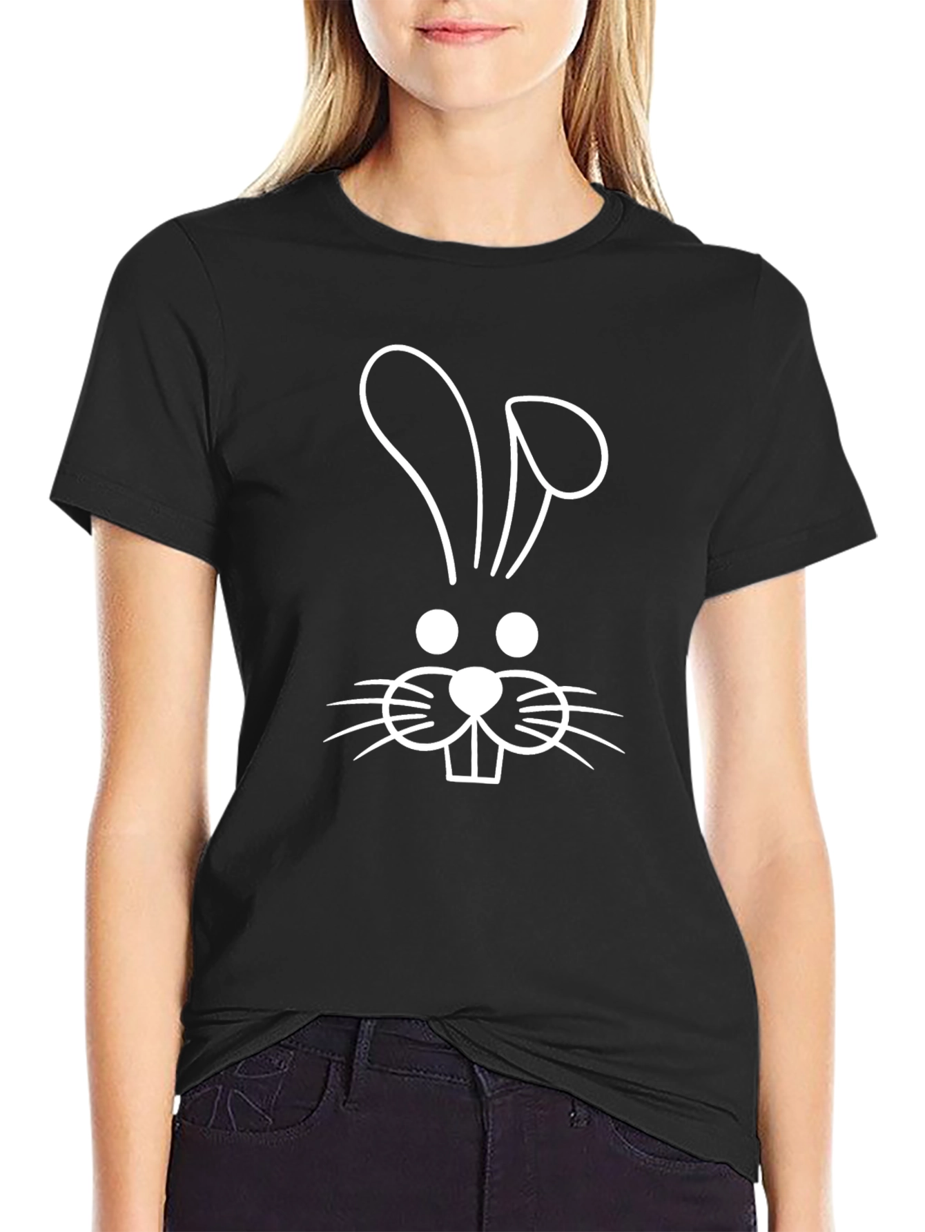 Black Bunny Face Black T-Shirt view 2