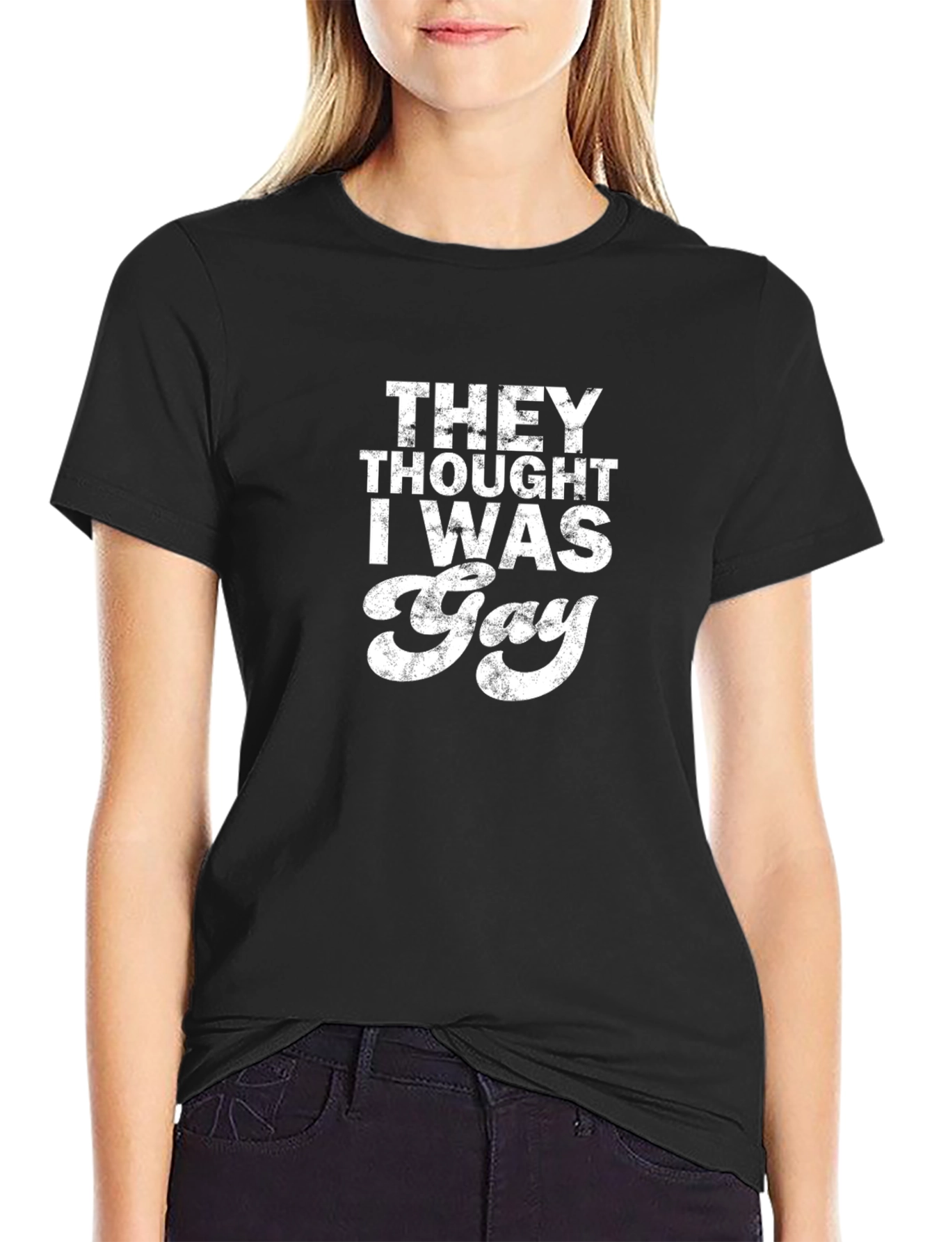 Black Funny "They Thought I Was Gay" Graphic Tee view 2