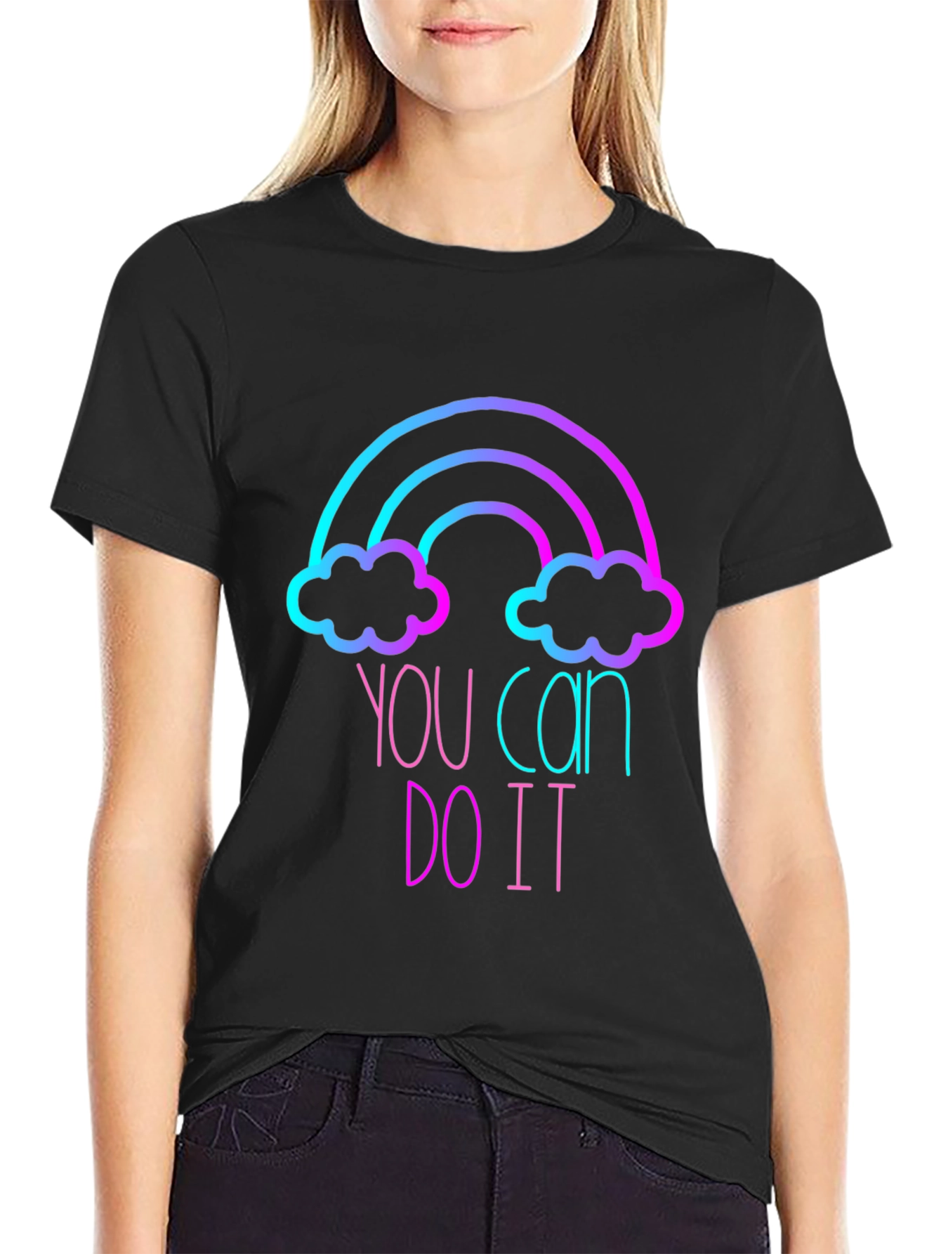 Black Motivational Rainbow Graphic Tee - You Can Do It view 2