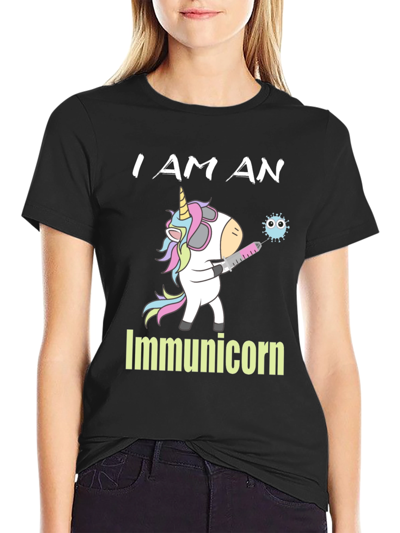Black Immunicorn T-Shirt: Unicorn Vaccine Tee view 2