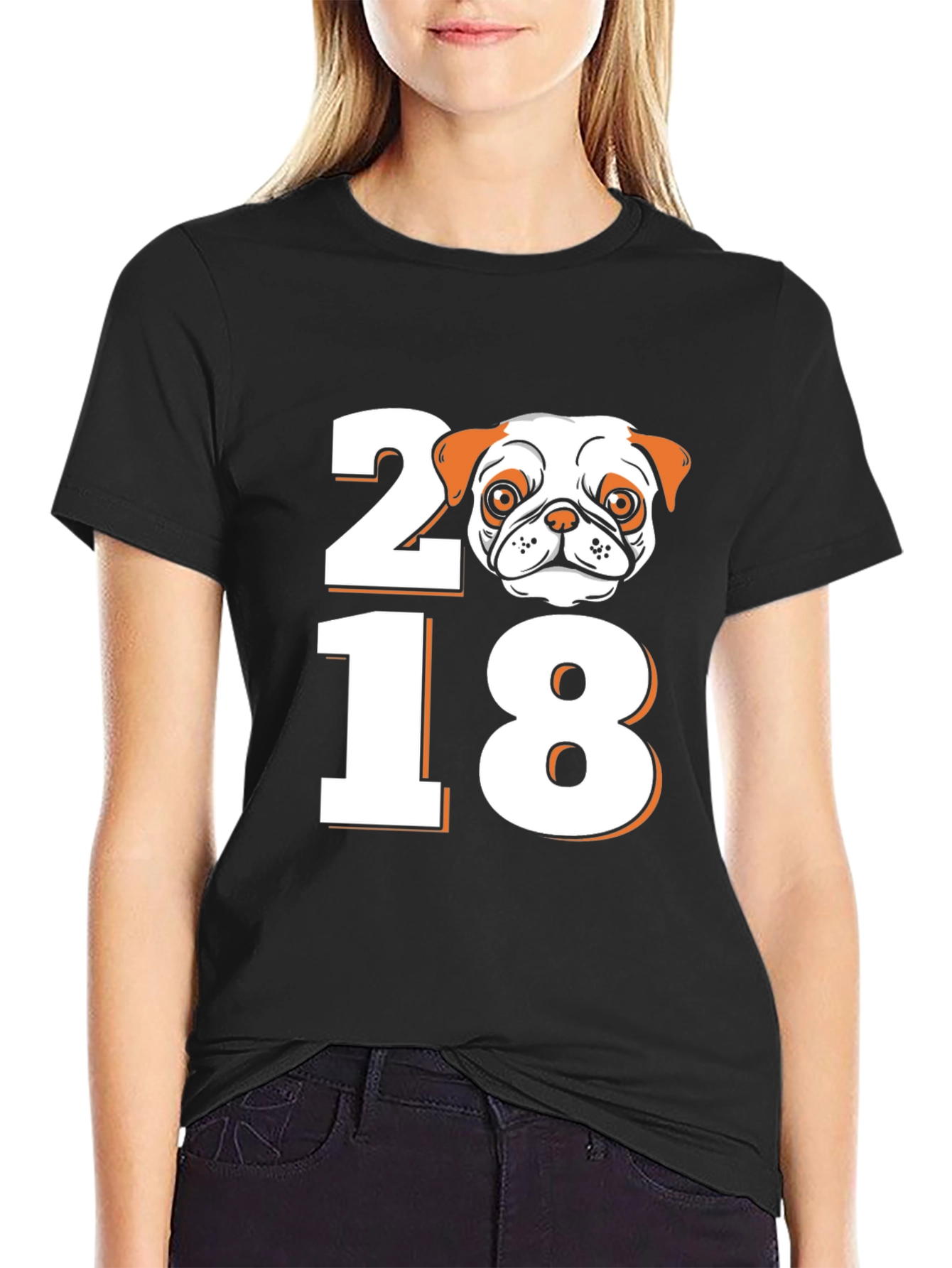 Black Pug 2018 Graphic Tee - Black Short Sleeve T-Shirt view 2