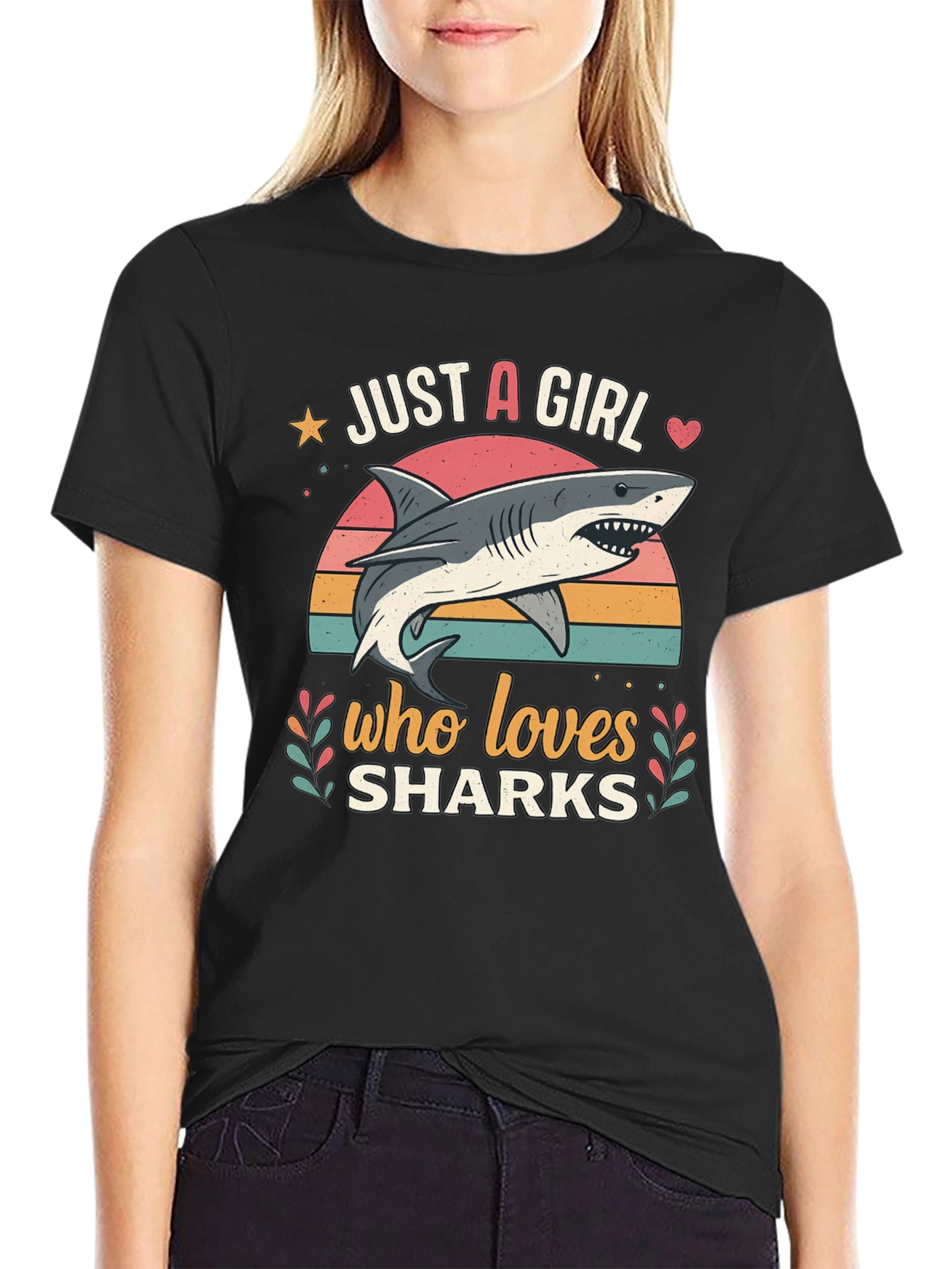 Black Just a Girl Who Loves Sharks Graphic Tee view 2