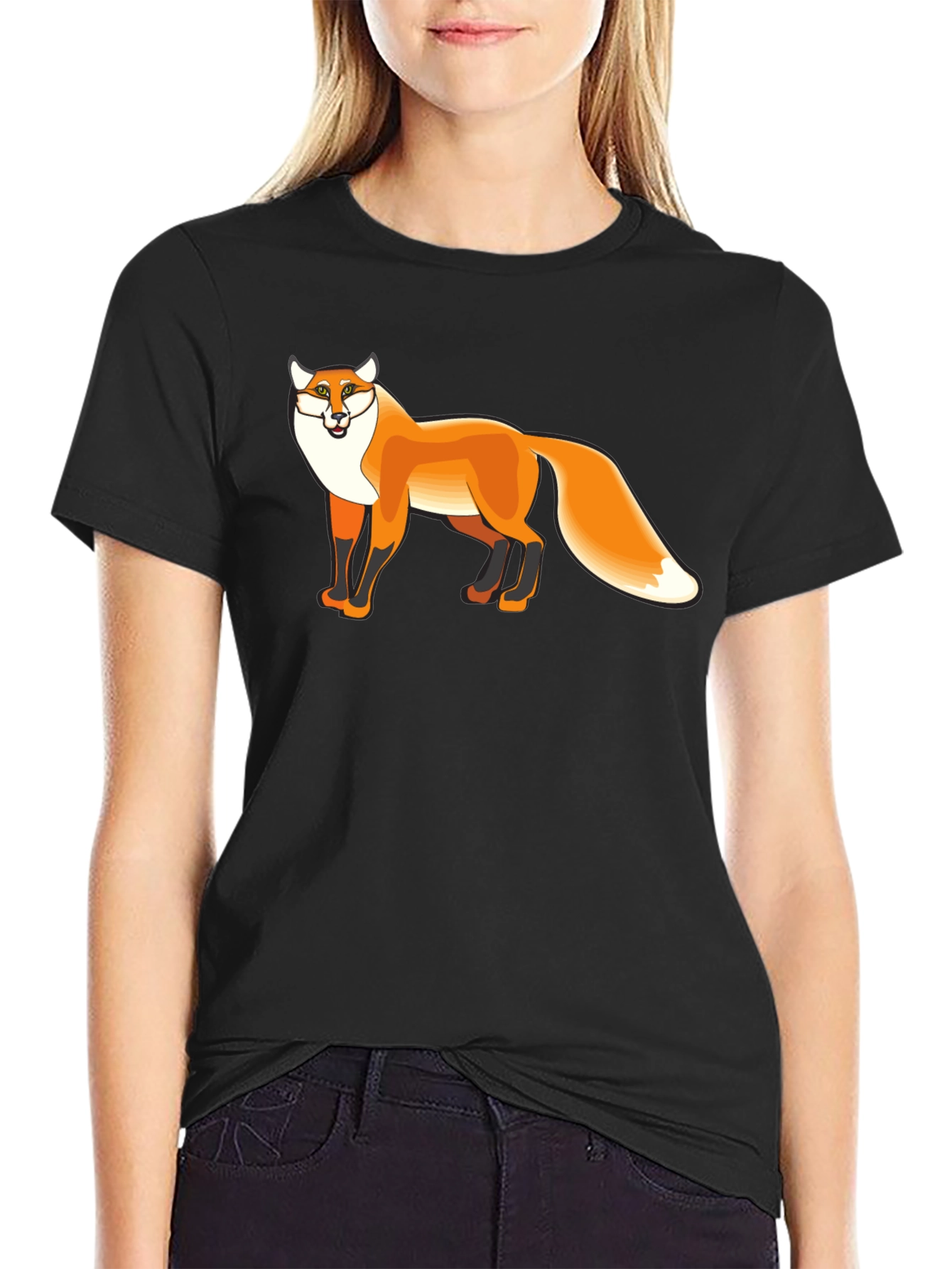 Black Cool Fox Graphic Tee - Black Cotton Blend view 2