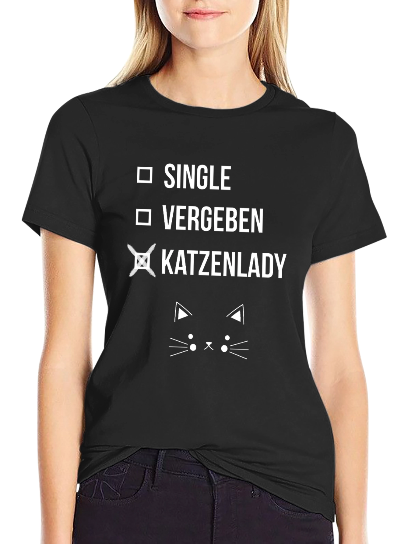 Black Funny Cat Lady T-Shirt - Single Vergeben Katzenlady view 2