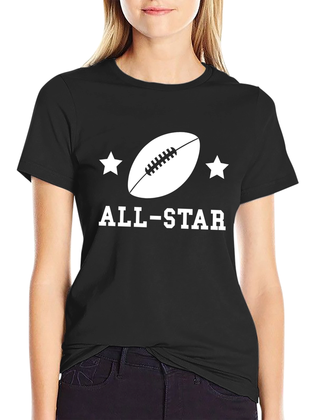 Black All-Star Football Graphic Tee - Sporty Style view 2