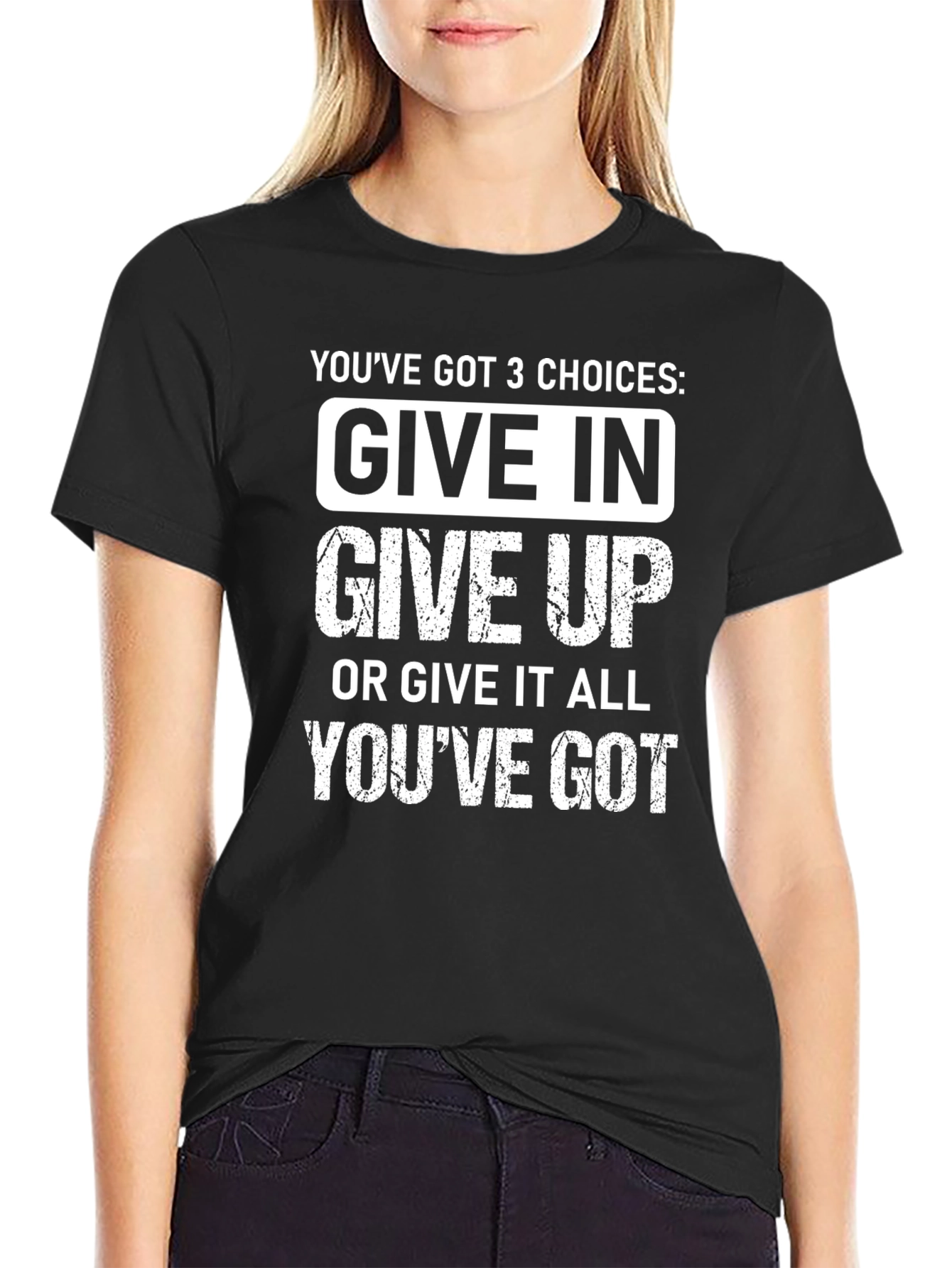 Black 3 Choices Graphic Tee - Give In, Give Up, Give It All view 2