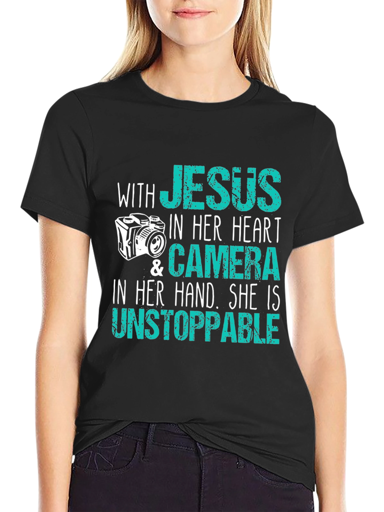 Black Jesus Camera T-Shirt - Faith & Photography view 2