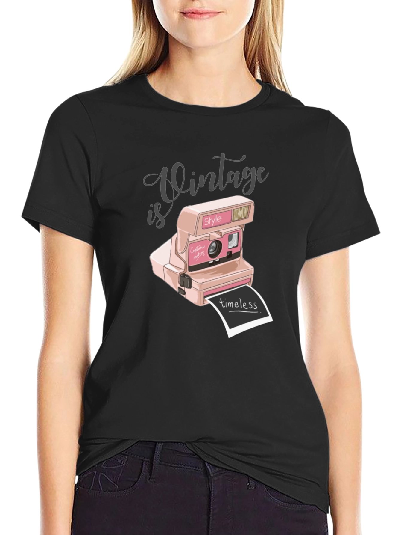 Black Vintage Style Camera Graphic Tee - Timeless Fashion view 2