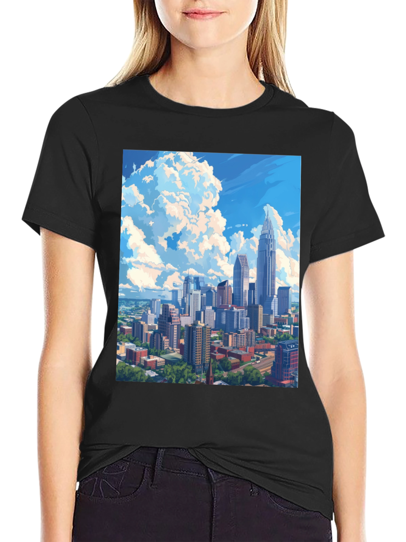 Black Cityscape Graphic Tee - Black Cotton Blend view 2
