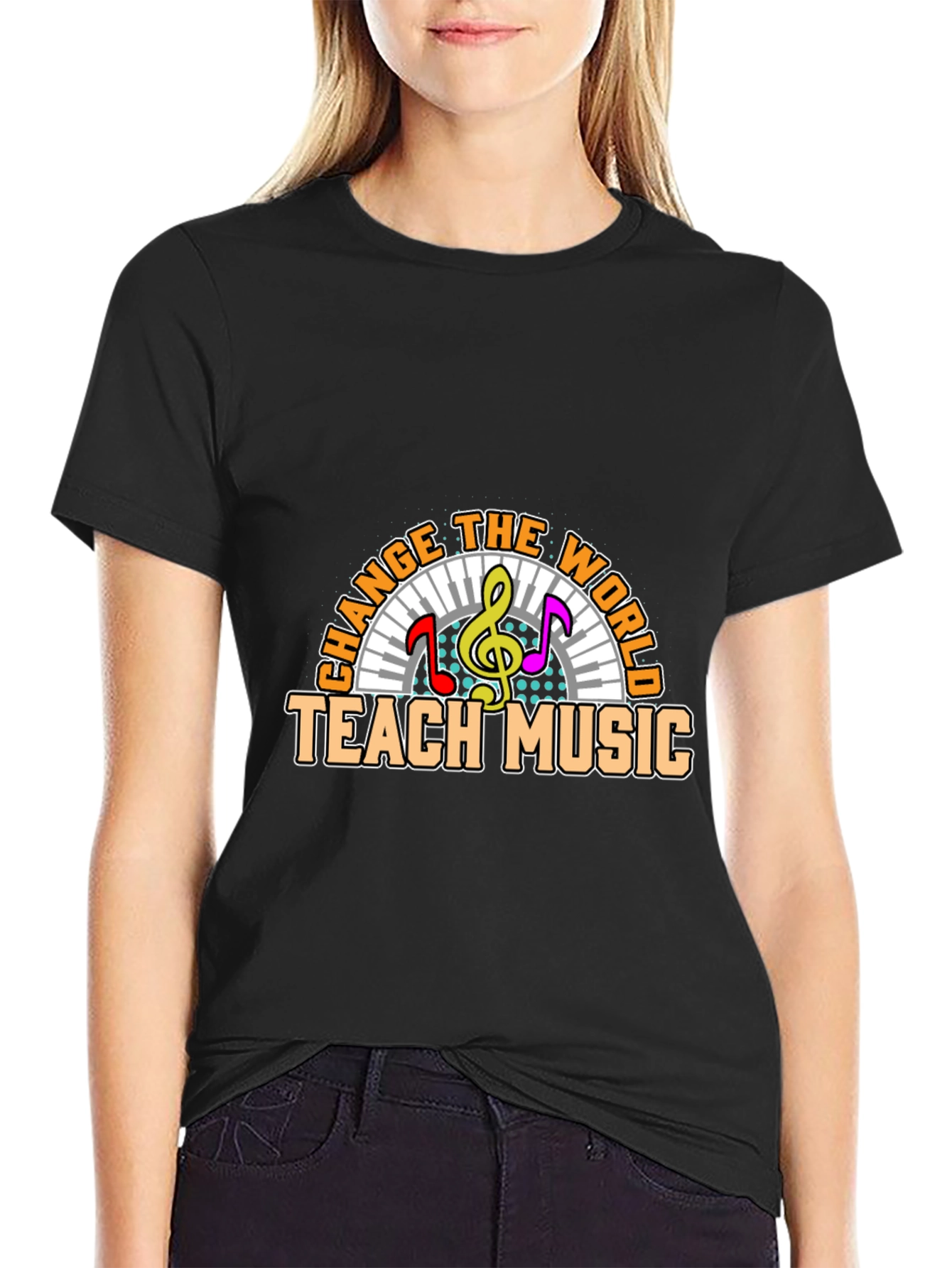 Black Change The World Teach Music T-Shirt view 2