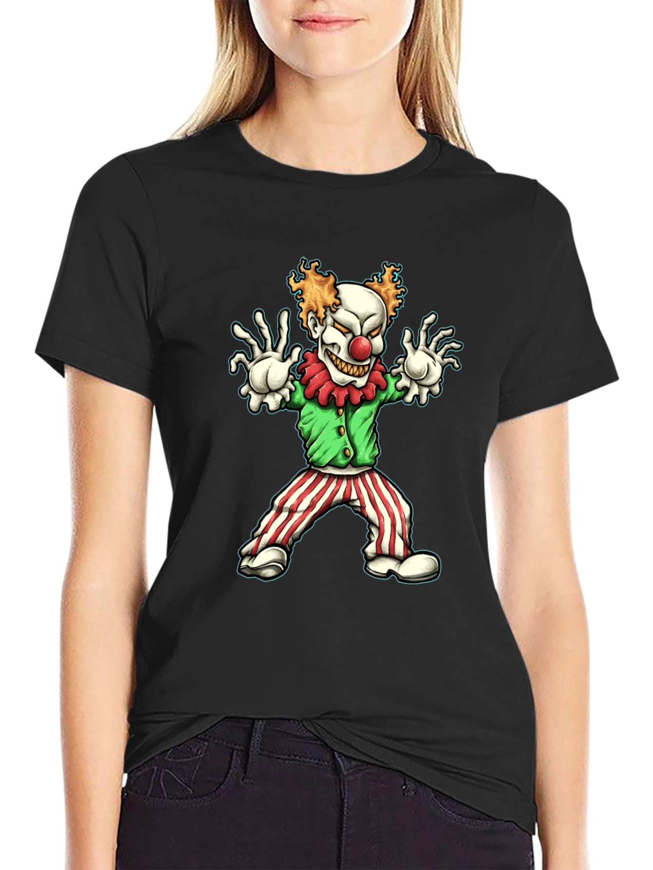 Black Creepy Clown Graphic Tee - Halloween Costume Shirt view 2