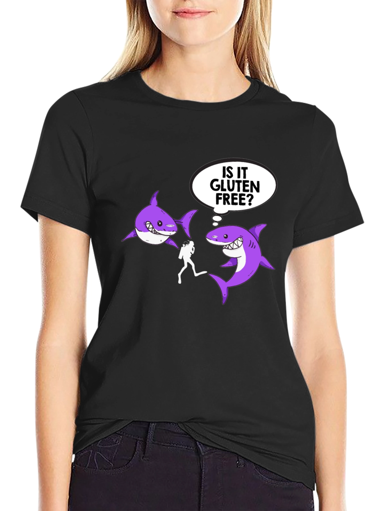 Black Is it Gluten Free? Shark T-Shirt view 2