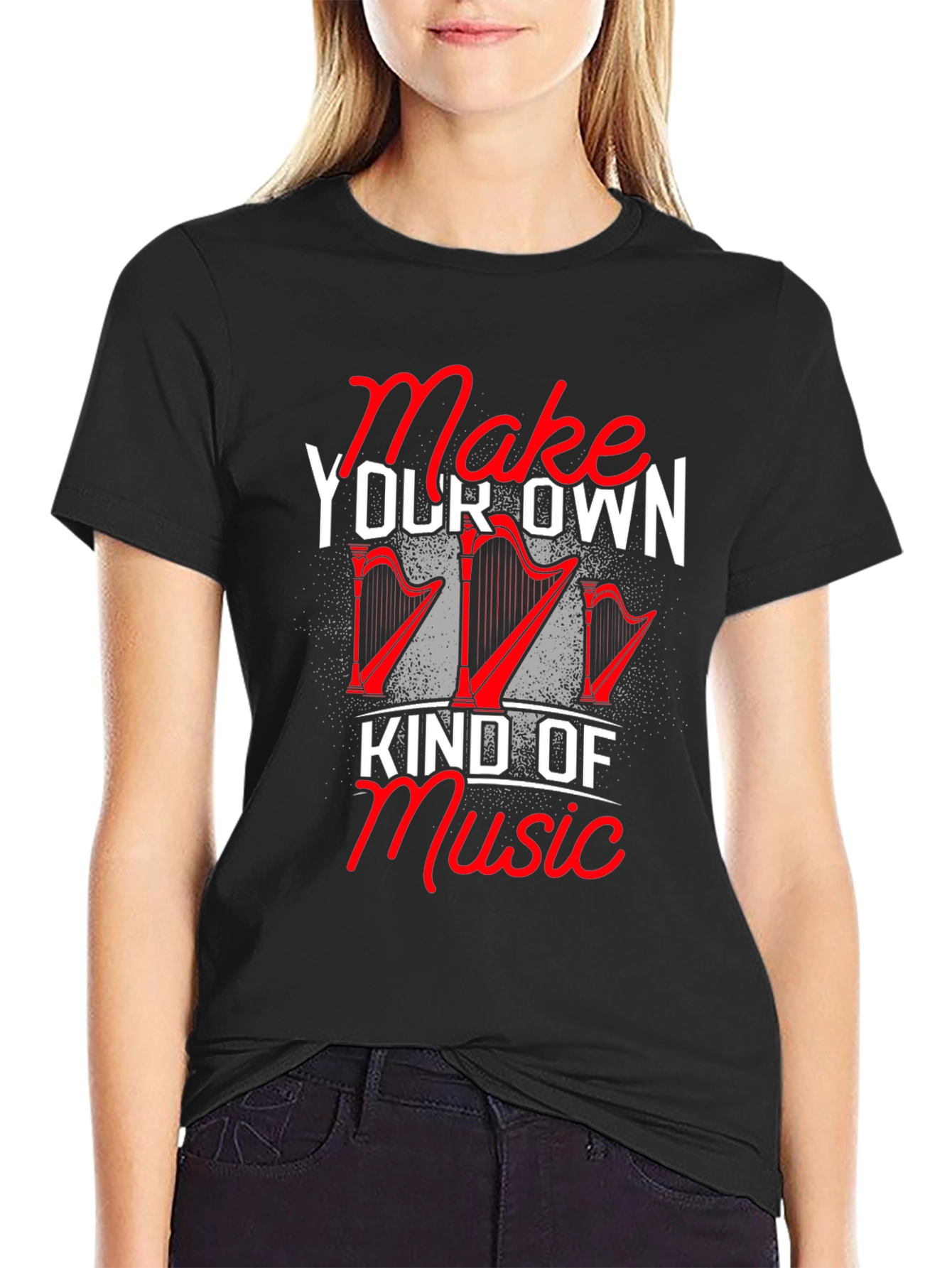 Black Make Your Own Kind of Music Harp Graphic Tee view 2
