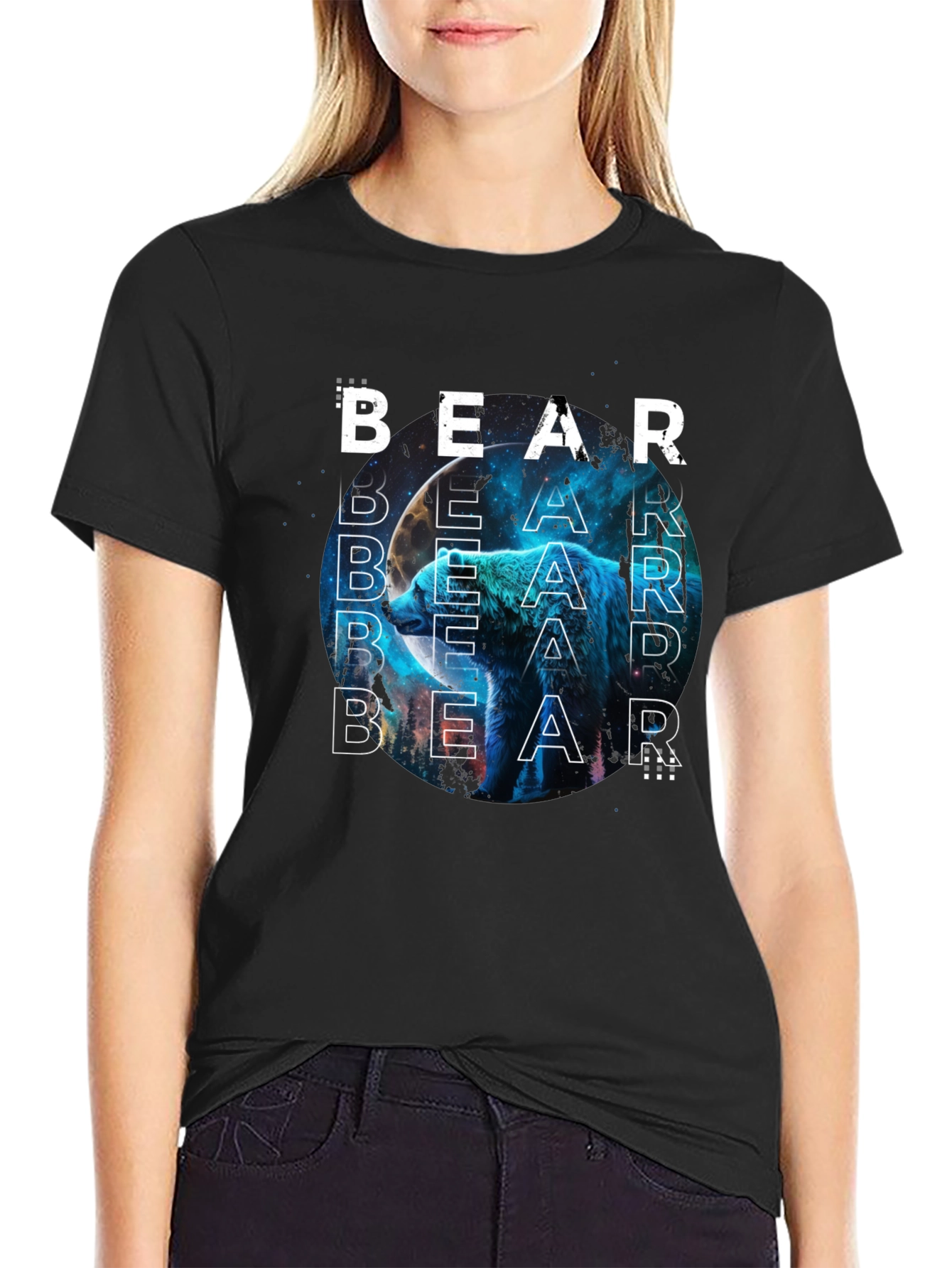 Black Bear Graphic Print T-Shirt - Modern Style view 2