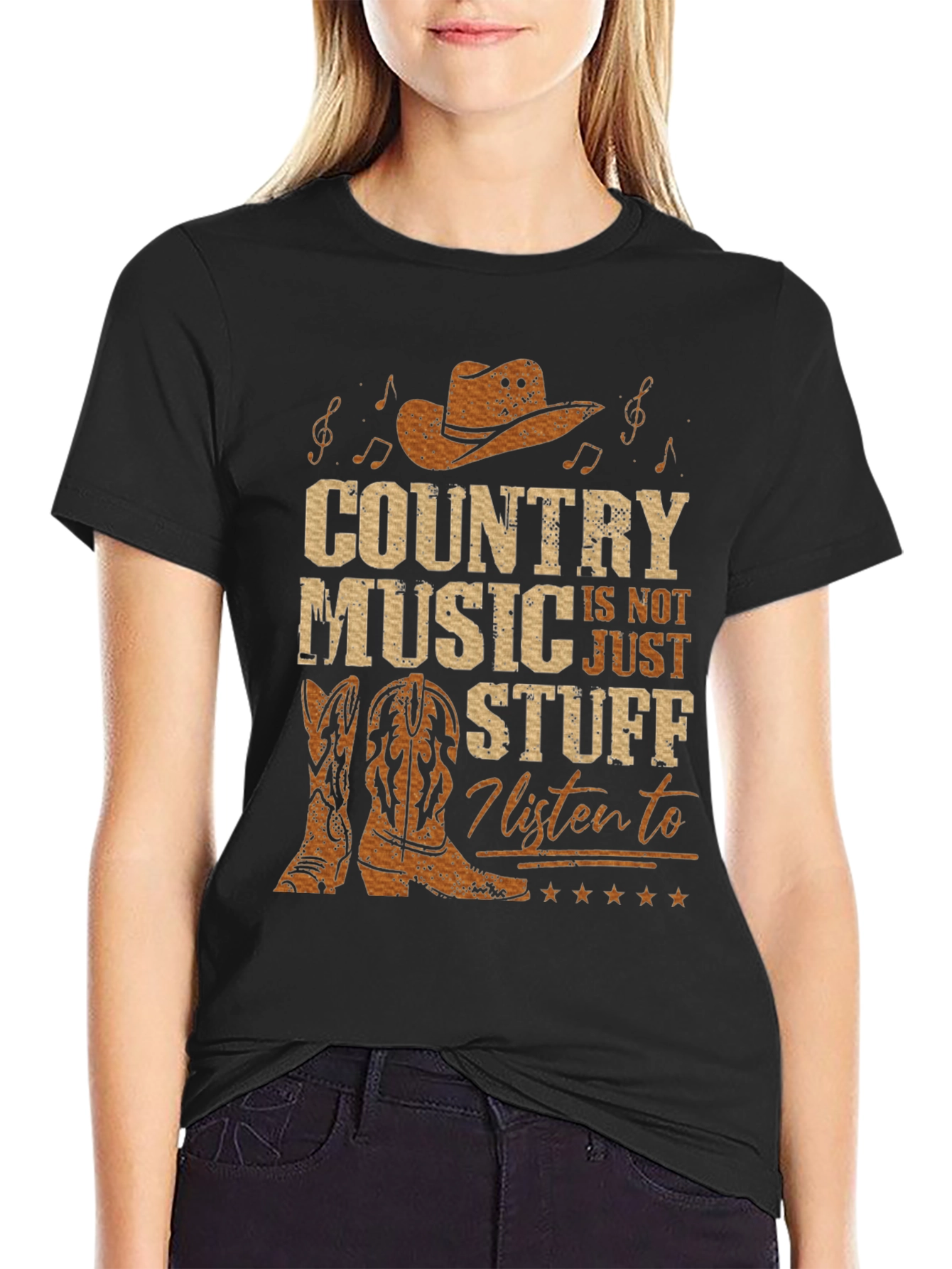 Black Country Music T-Shirt - Cowboy Hat Boots Graphic Tee view 2