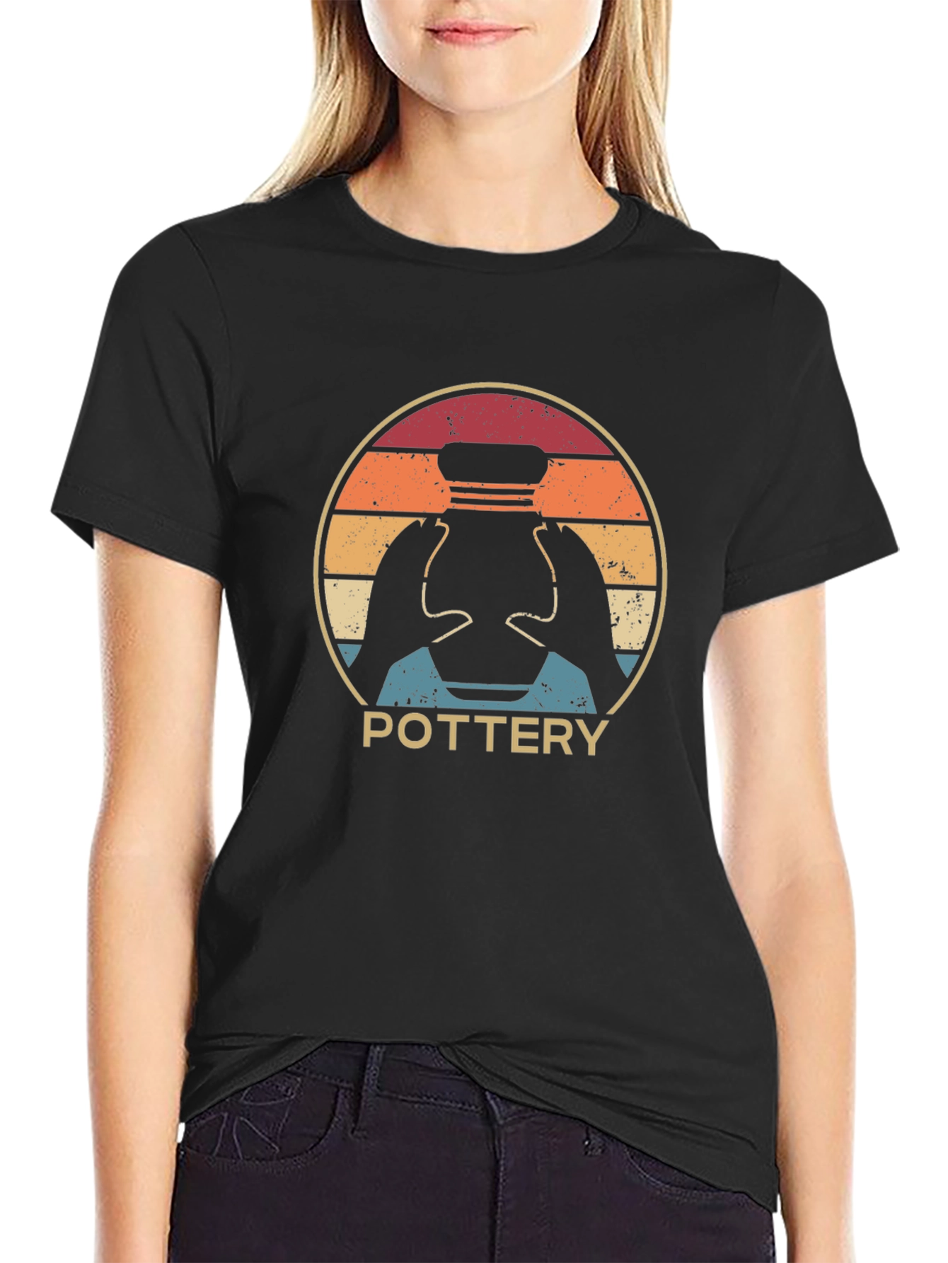 Black Vintage Pottery T-Shirt - Artistic Craft Design view 2