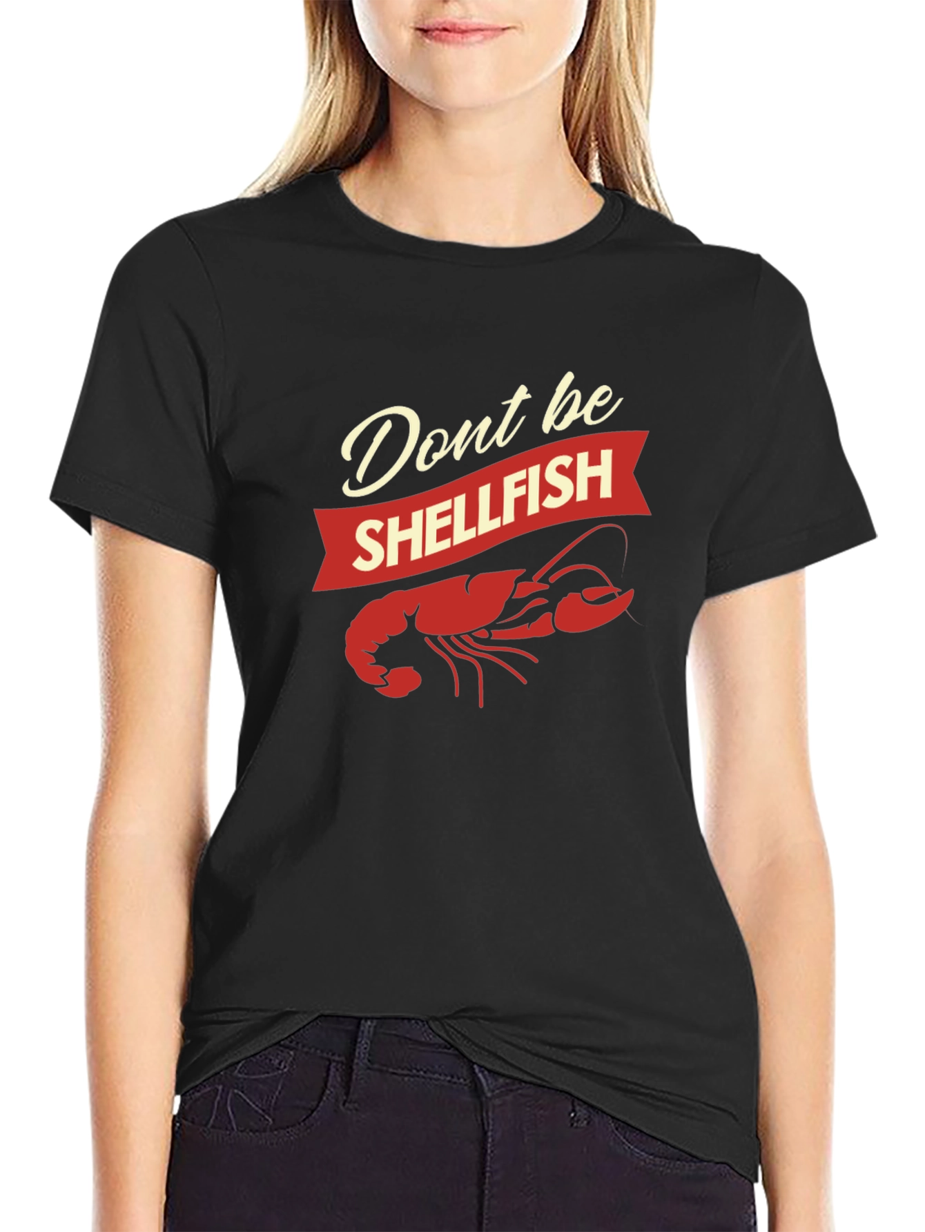 Black Don't Be Shellfish T-Shirt - Funny Seafood Graphic Tee view 2