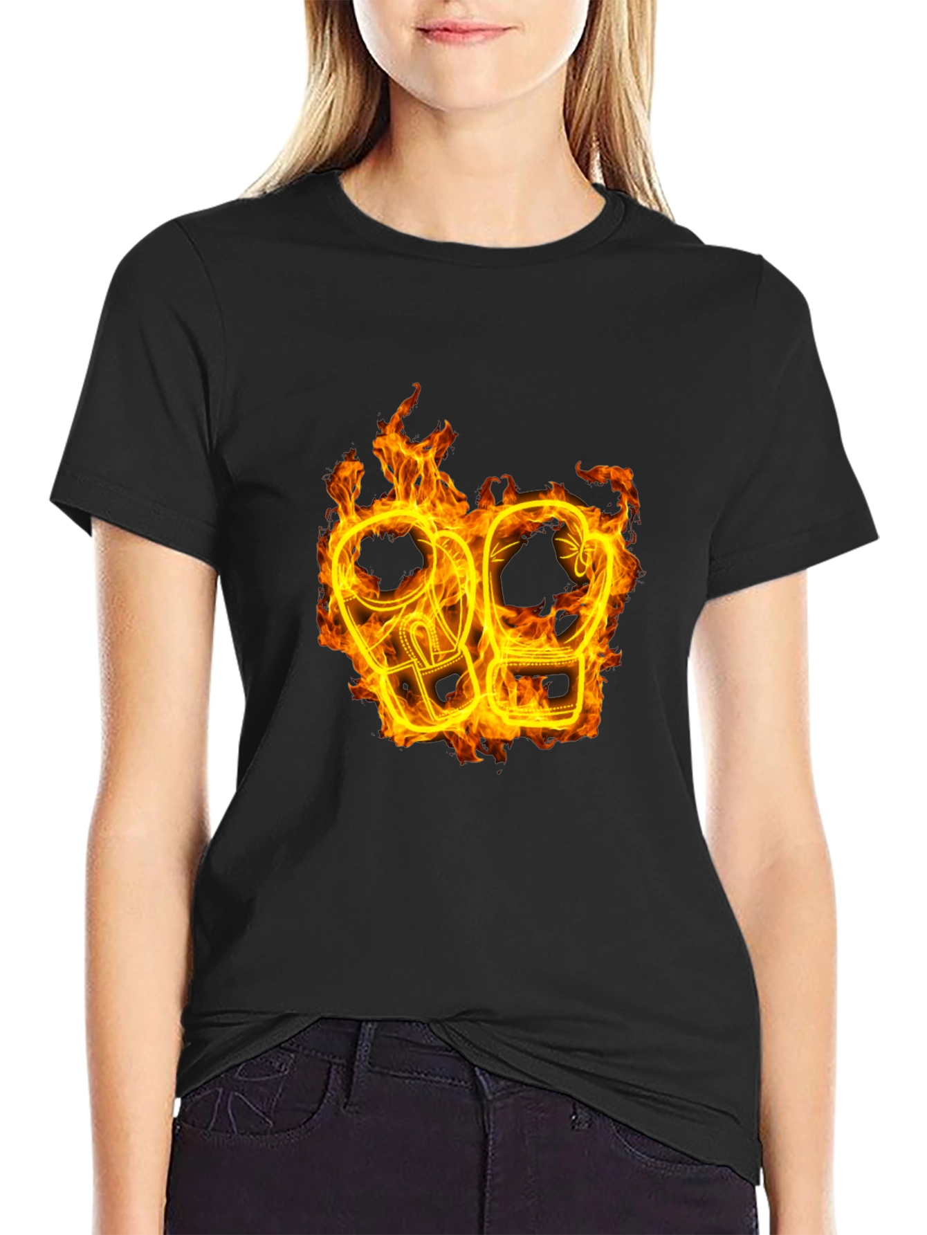 Black Fiery Boxing Gloves Graphic Tee view 2