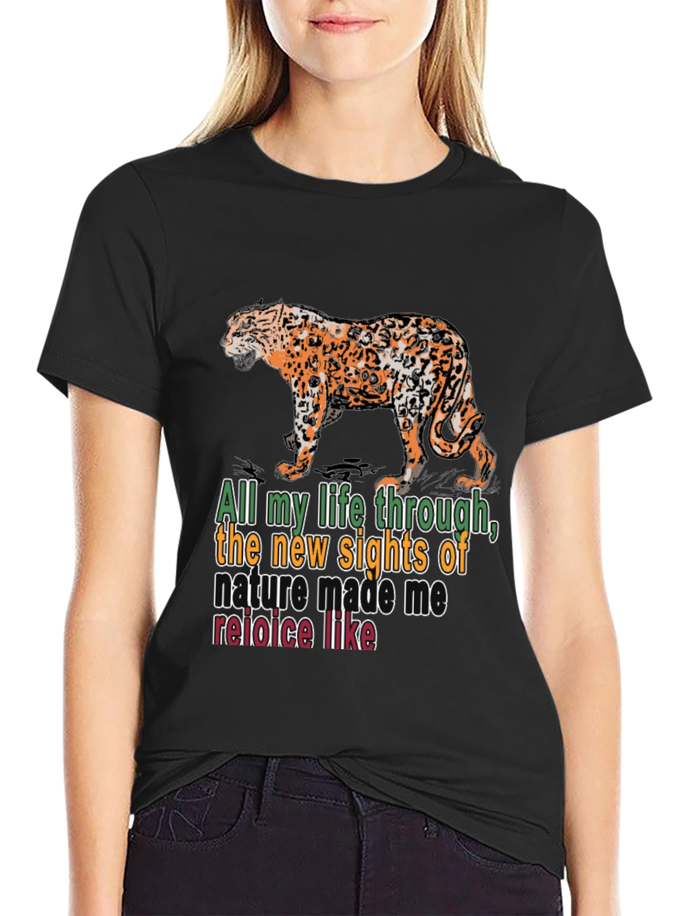 Black Nature Quote T-Shirt: Leopard Design view 2