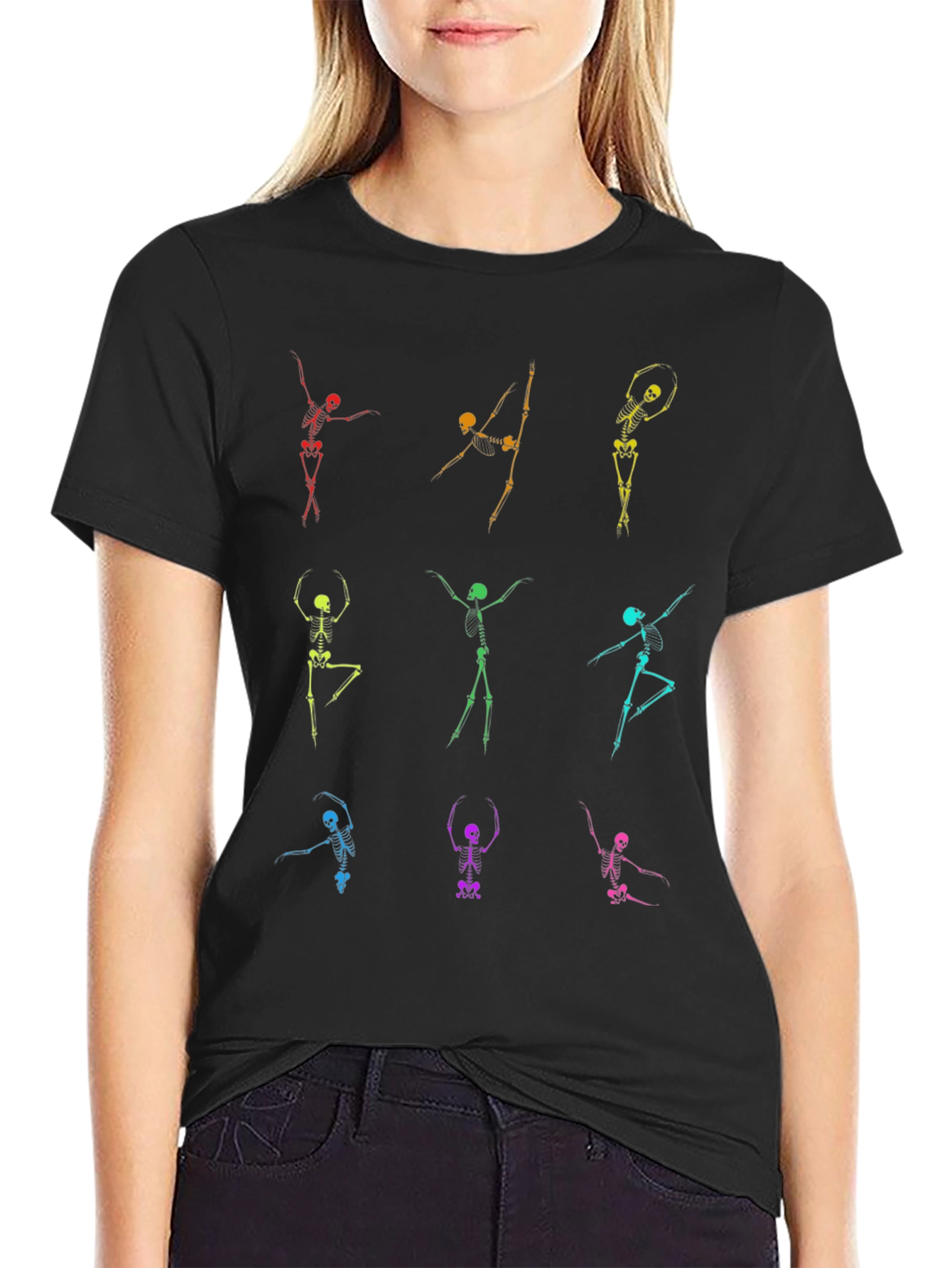 Black Dancing Skeleton T-Shirt - Black Cotton Tee view 2