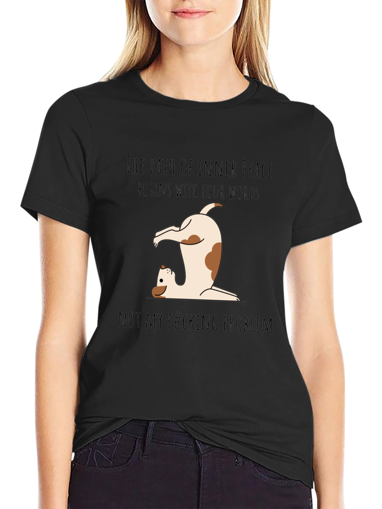Black Funny Dog Yoga T-Shirt - Not My Problem Tee view 2