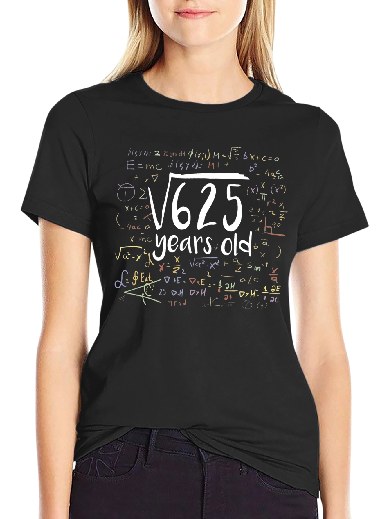 Black Funny Math Age T-Shirt - Root 625 Years Old view 2