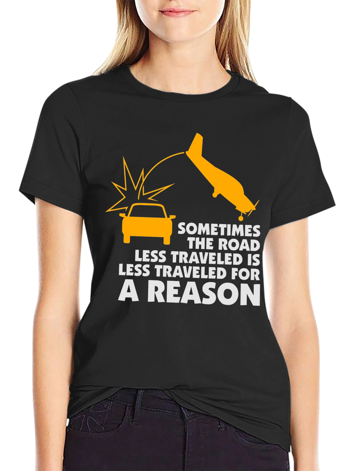 Black Humorous Graphic Tee - Less Traveled Road view 2