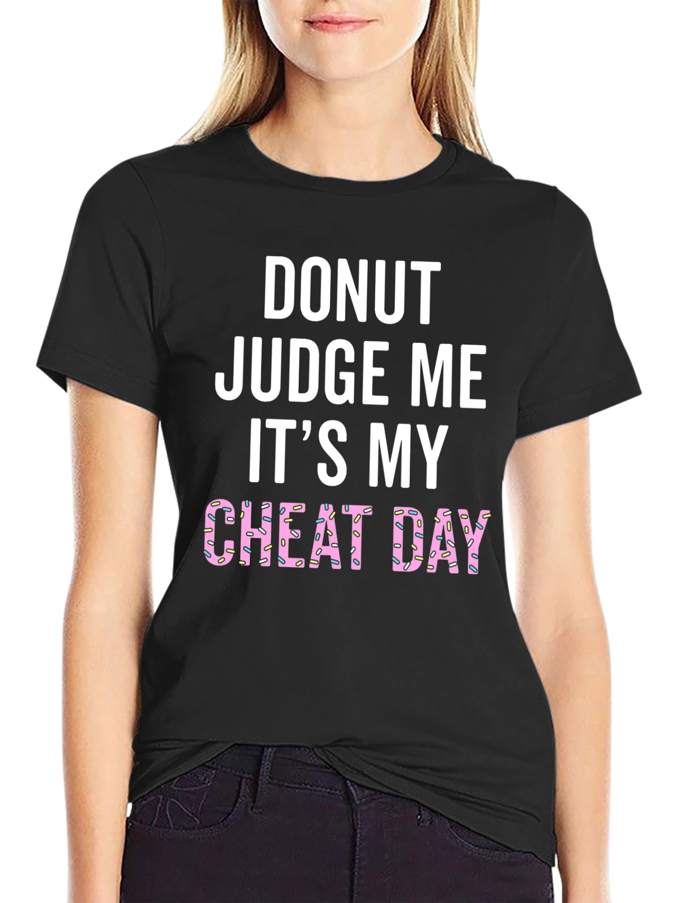 Black Donut Judge Me Cheat Day T-Shirt Funny Graphic Tee view 2
