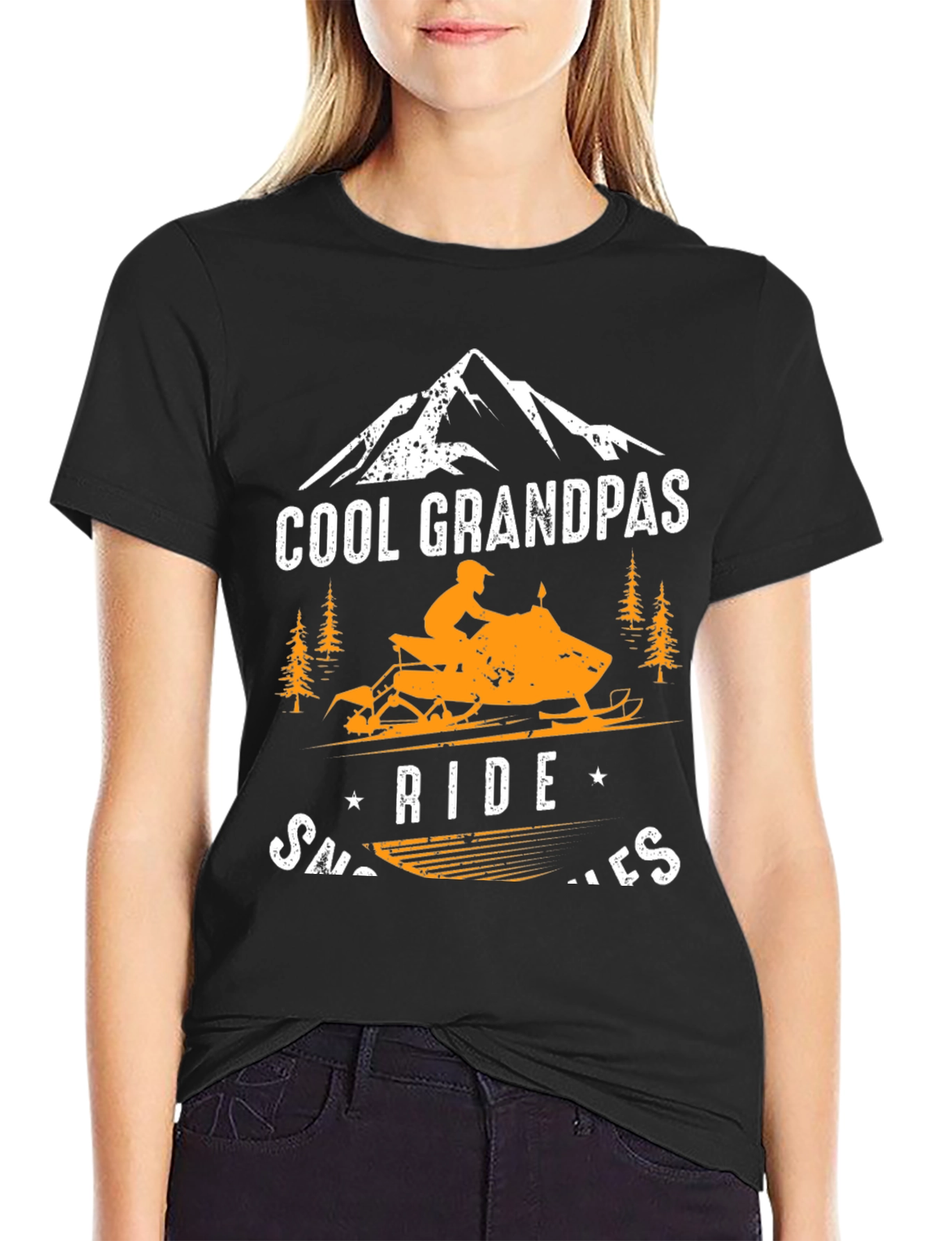 Black Cool Grandpa's Snowmobile Graphic Tee view 2